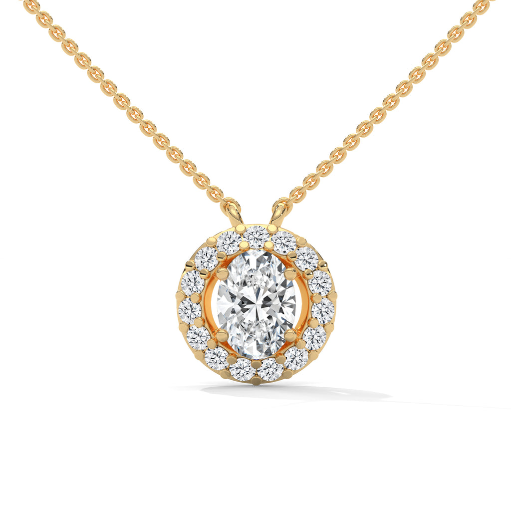 Oval Lab Grown Diamond Solitaire Pendent With Halo Setting