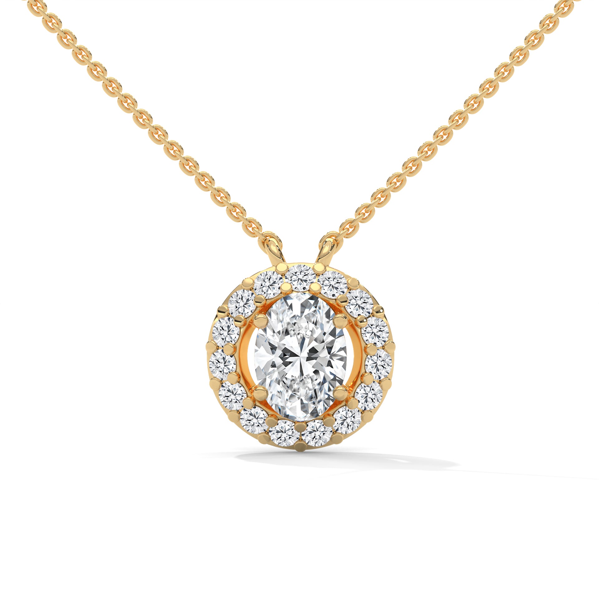 Oval Lab Grown Diamond Solitaire Pendent With Halo Setting