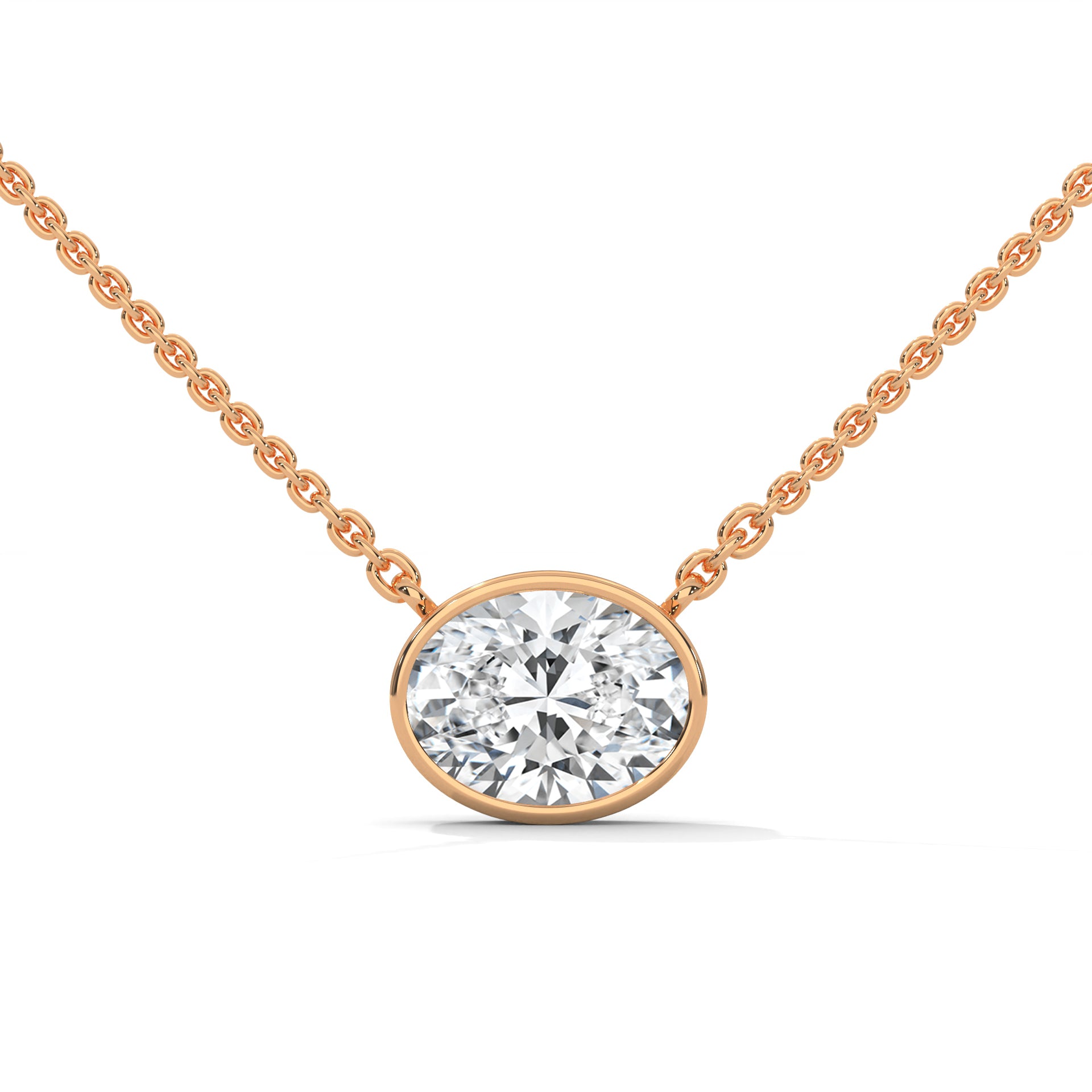 Oval Solitaire Pendant with Chain in rose gold