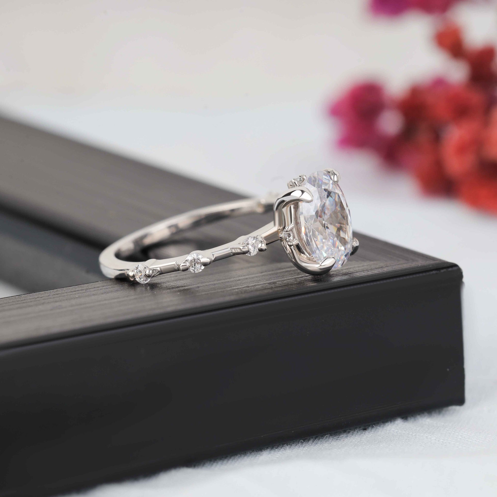 Oval Cut Moissanite Engagement Ring with Surprise Diamond - Kinaara Jewels