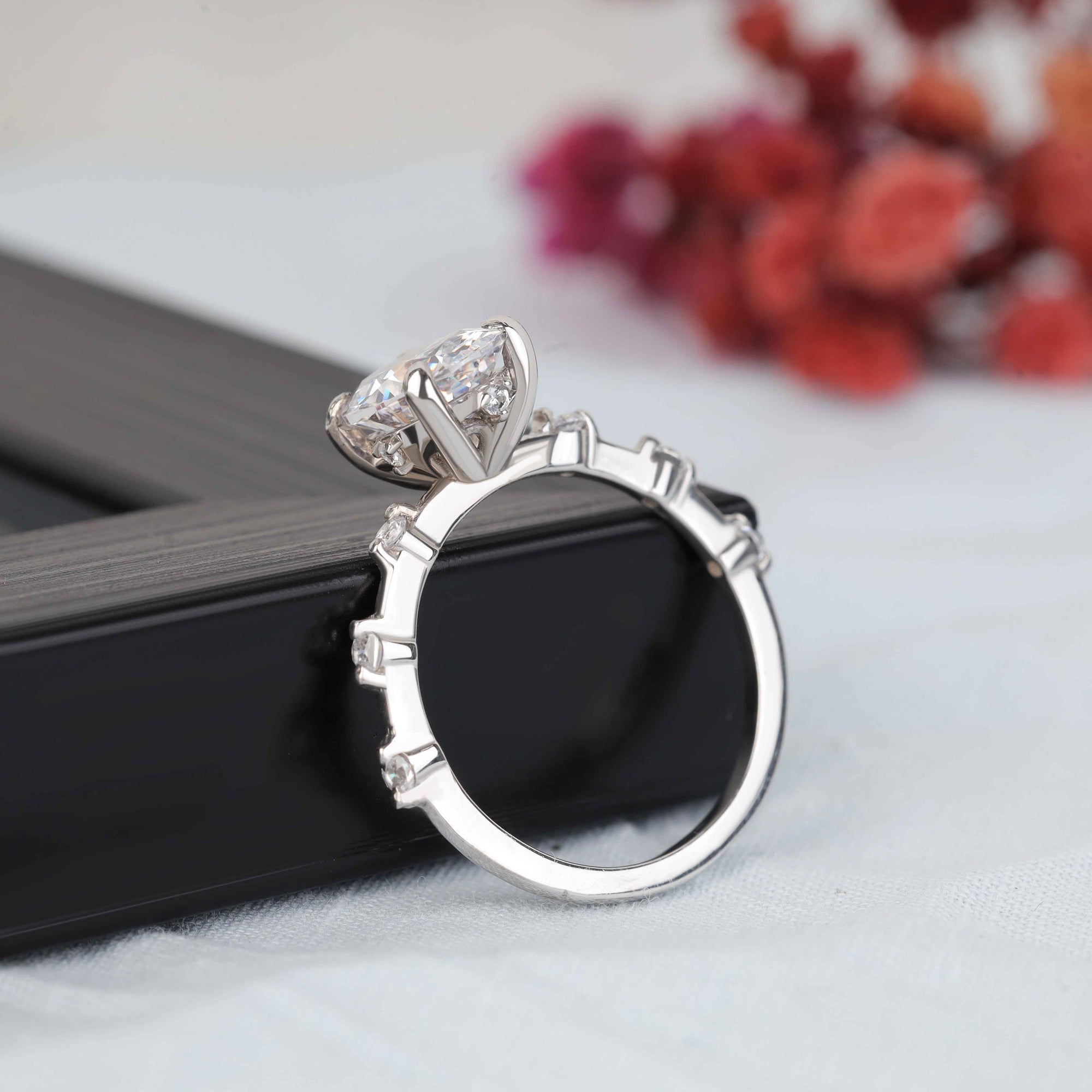 Oval cut moissanite Engagement Ring with Surprise Diamond