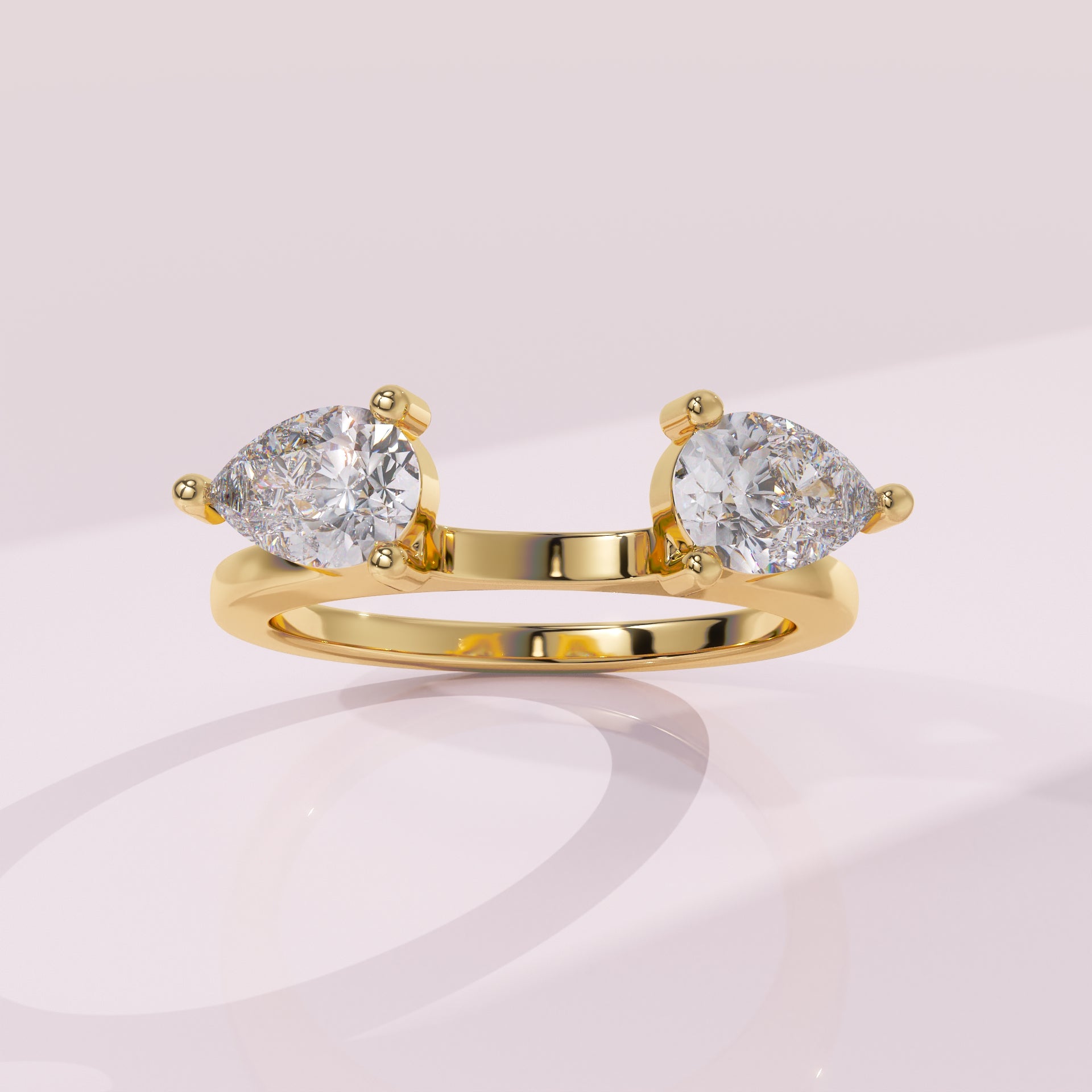 Pear moissanite two stone wedding ring enhancer band in solid gold for solitaire rings