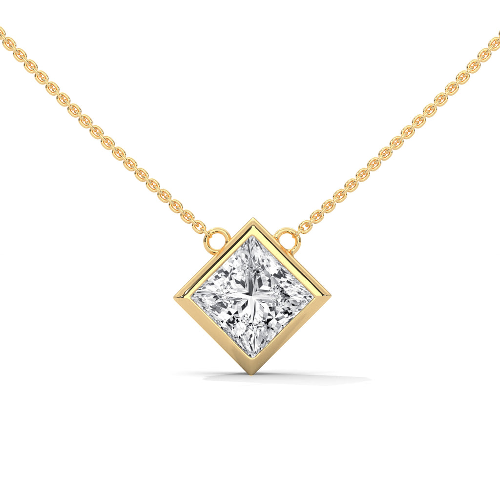 Princess Cut Diamond Bezel Set Necklace