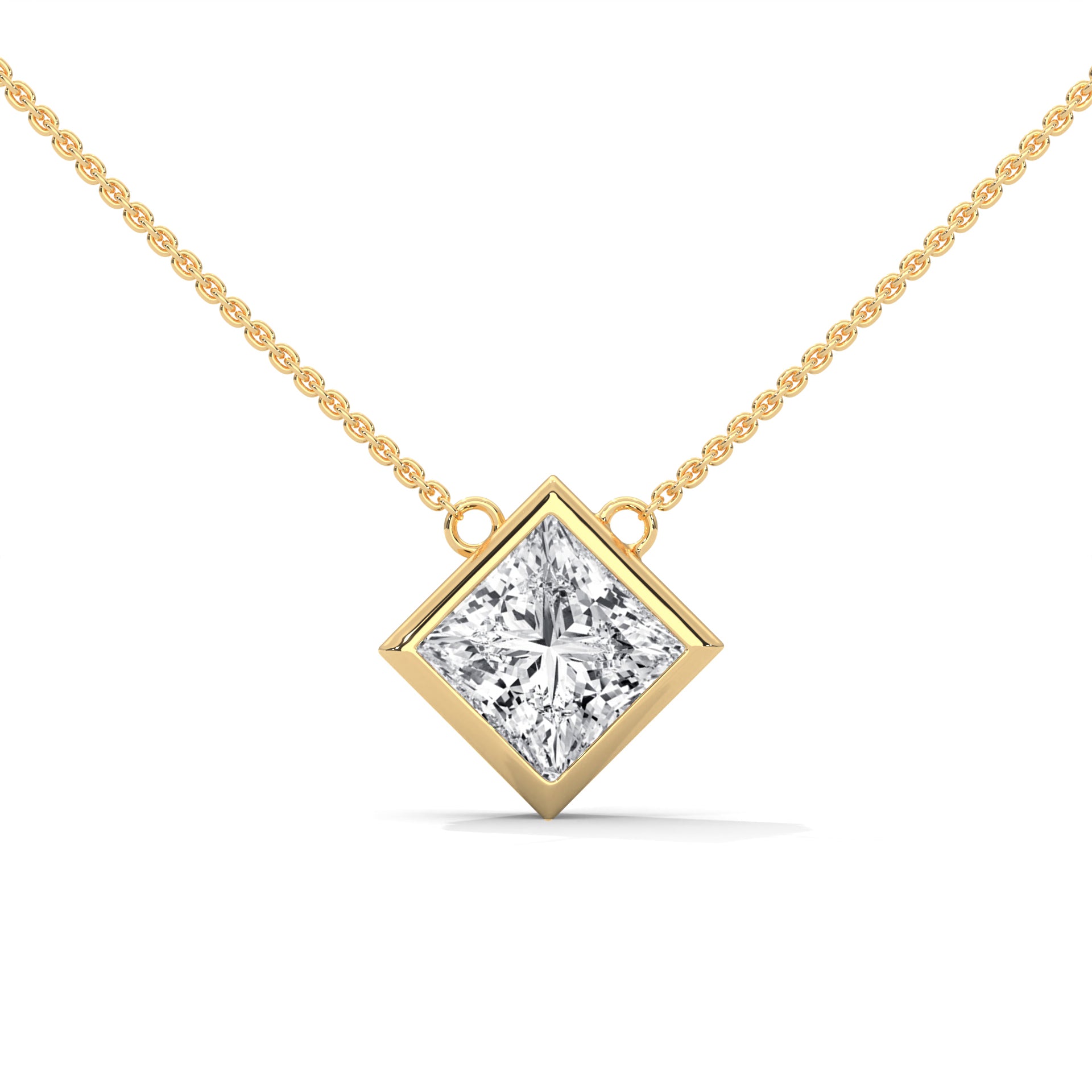 Princess Cut Diamond Bezel Set Necklace