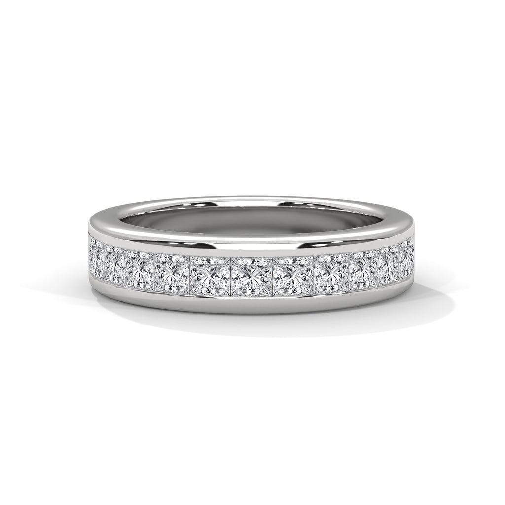 Princess Cut Moissanite Half Eternity Band with Channel Set