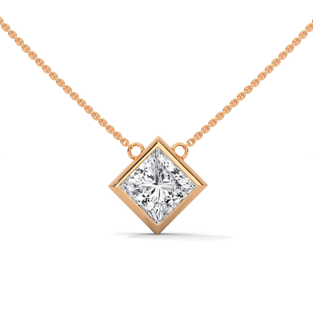 Princess Cut Lab Grown Diamond Bezel Set Necklace