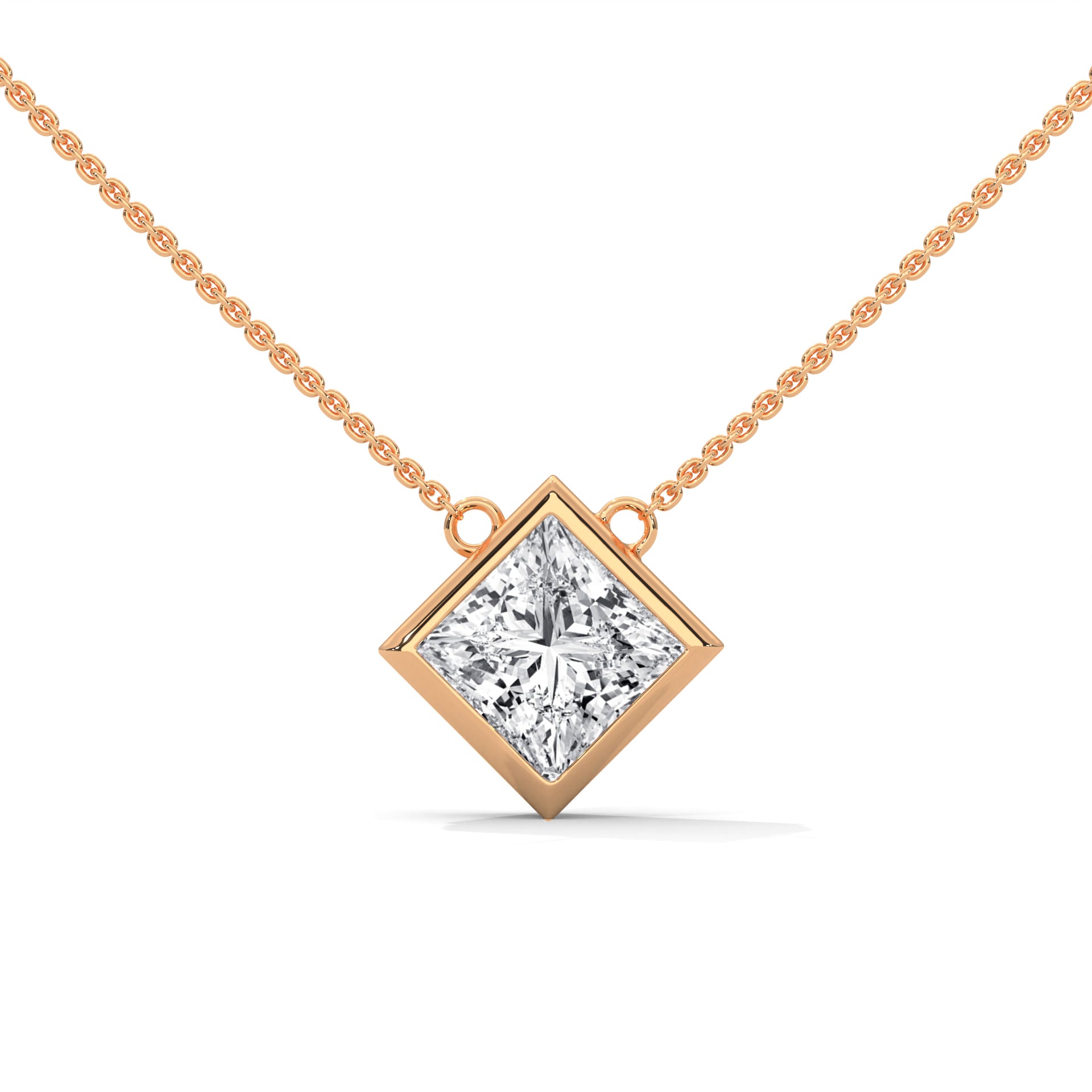 Princess Cut Lab Grown Diamond Bezel Set Necklace