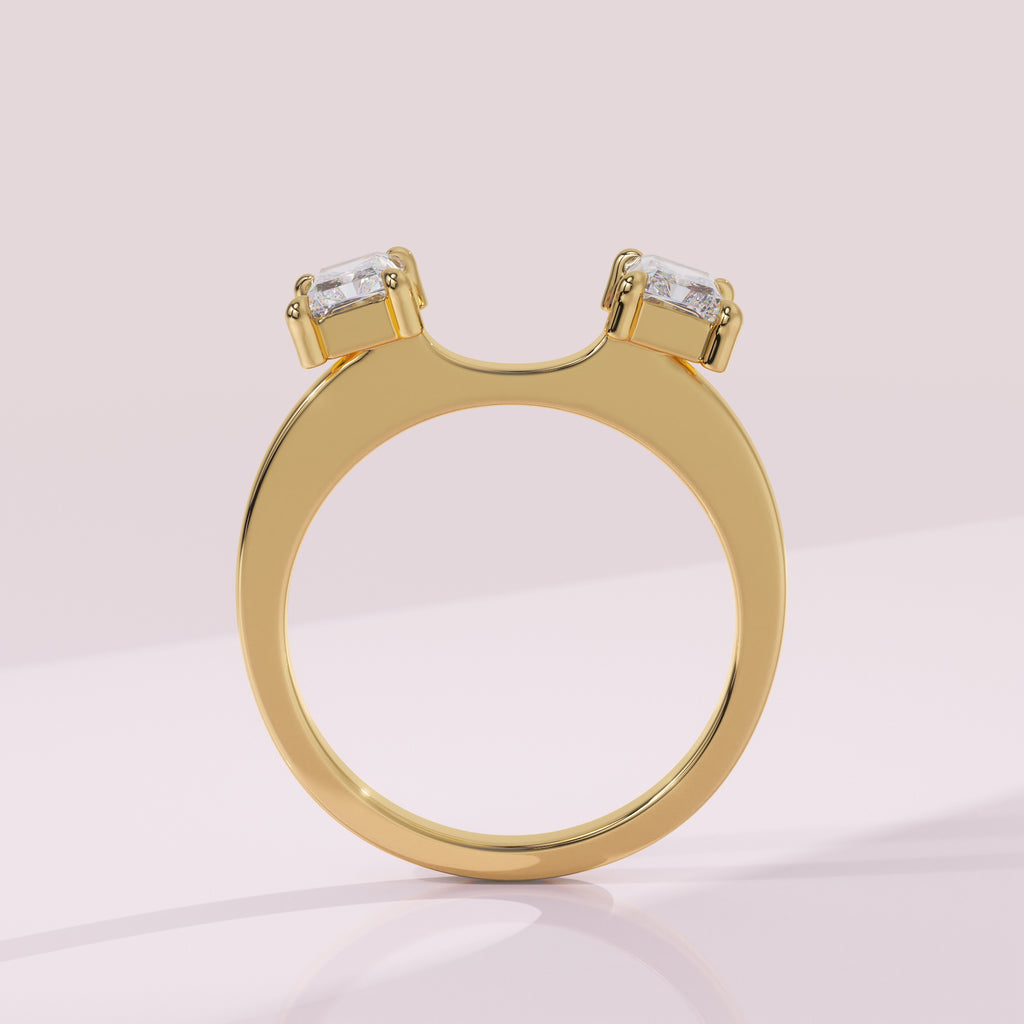 Radiant diamond wrap wedding ring enhancer framing a solitaire engagement ring