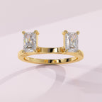 Radiant moissanite double stone open wedding ring enhancer in solid gold for solitaire rings