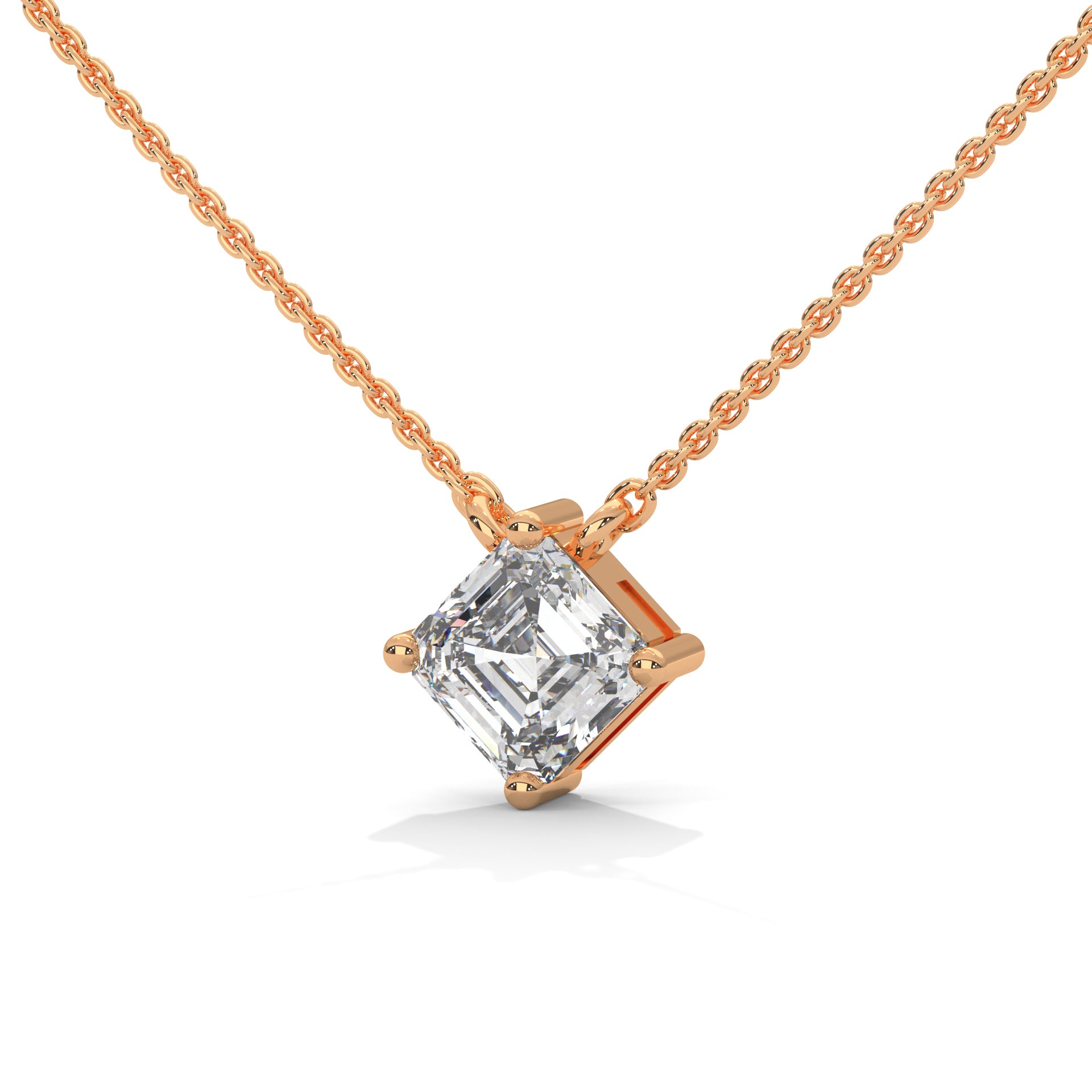 Rose Gold Asscher Cut Diamond Necklace with Button Prongs