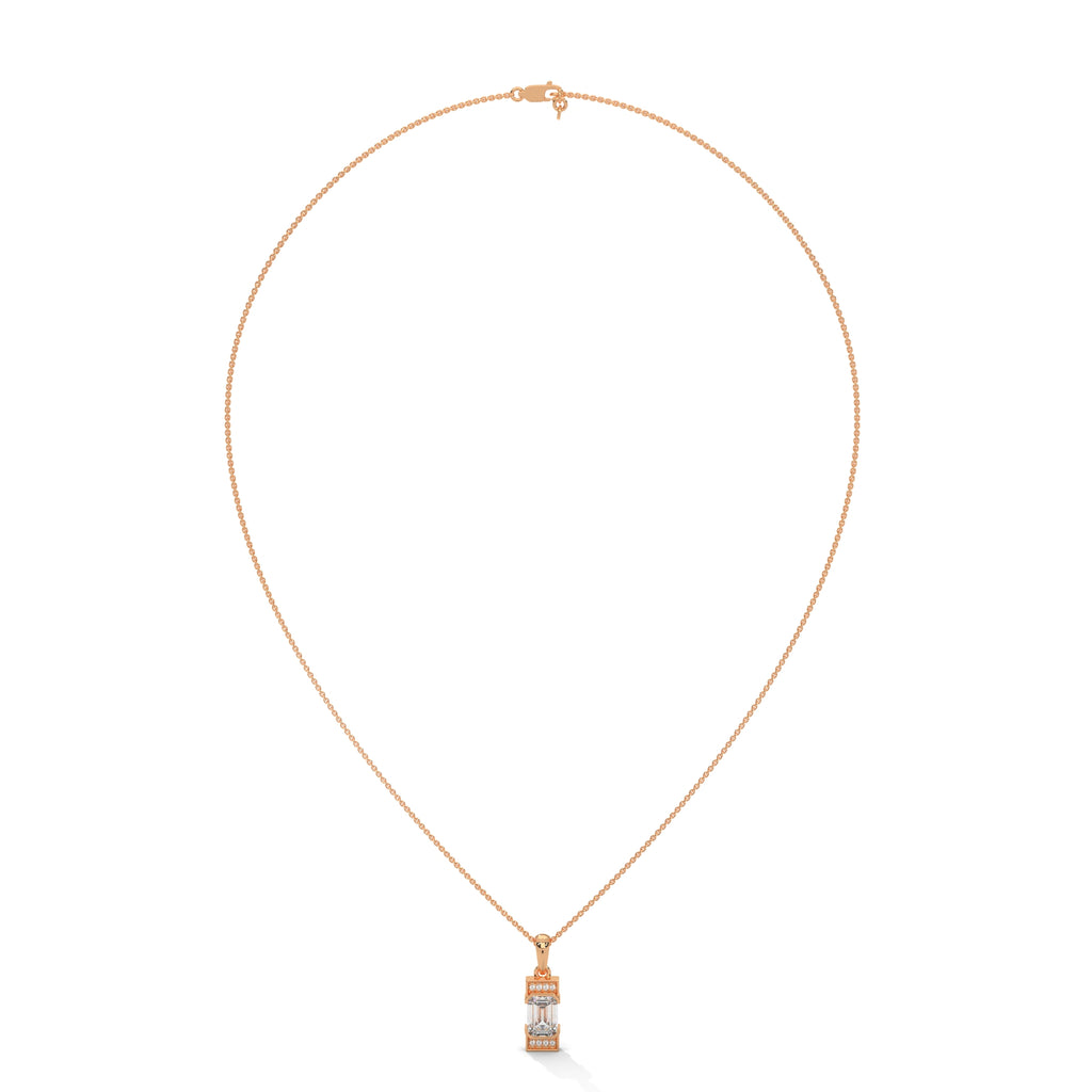 Rose Gold Emerald Diamond Pendant with Lab Grown Stone