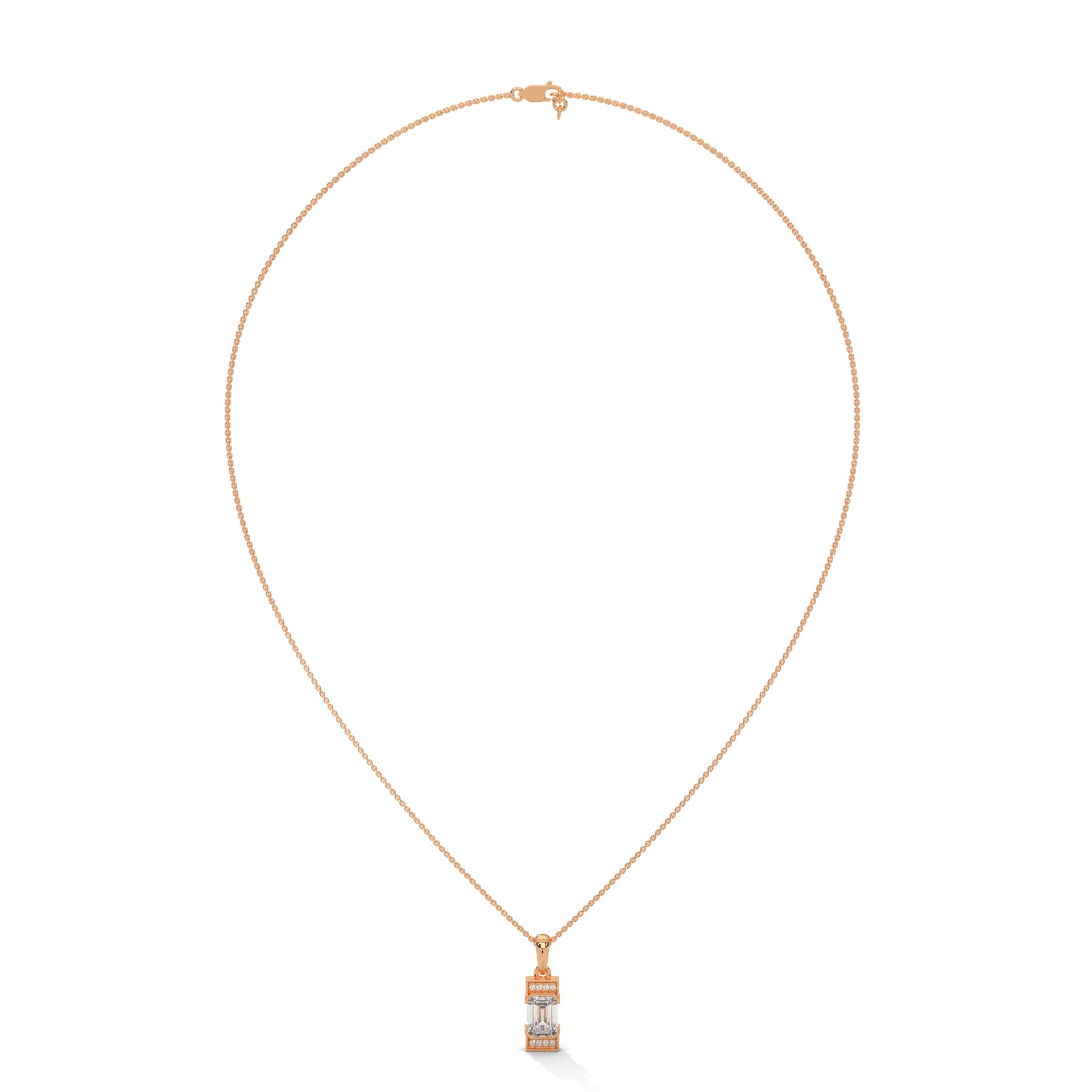 Rose Gold Emerald Diamond Pendant with Lab Grown Stone