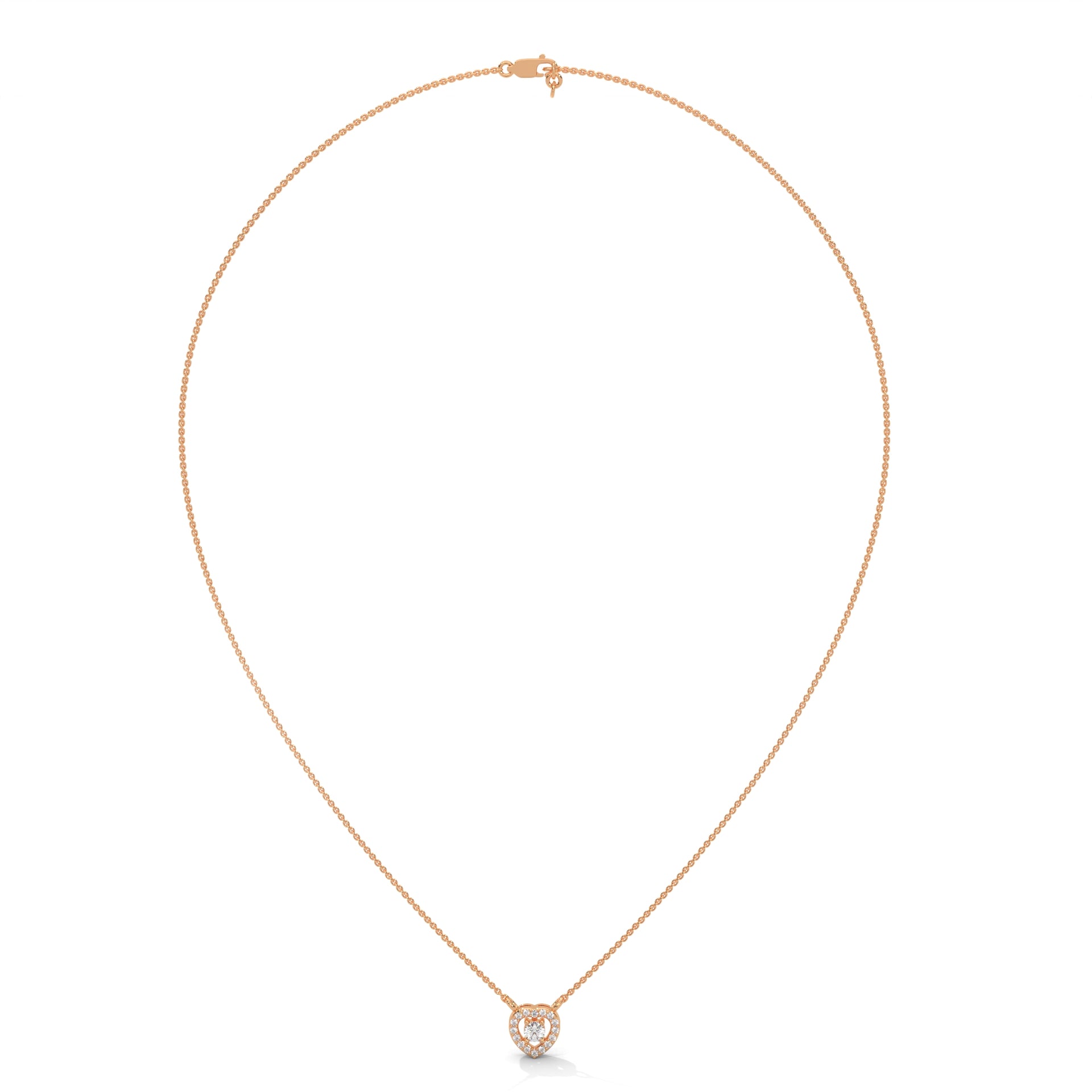 Rose Gold Heart Design Round Diamond Pendant with Halo