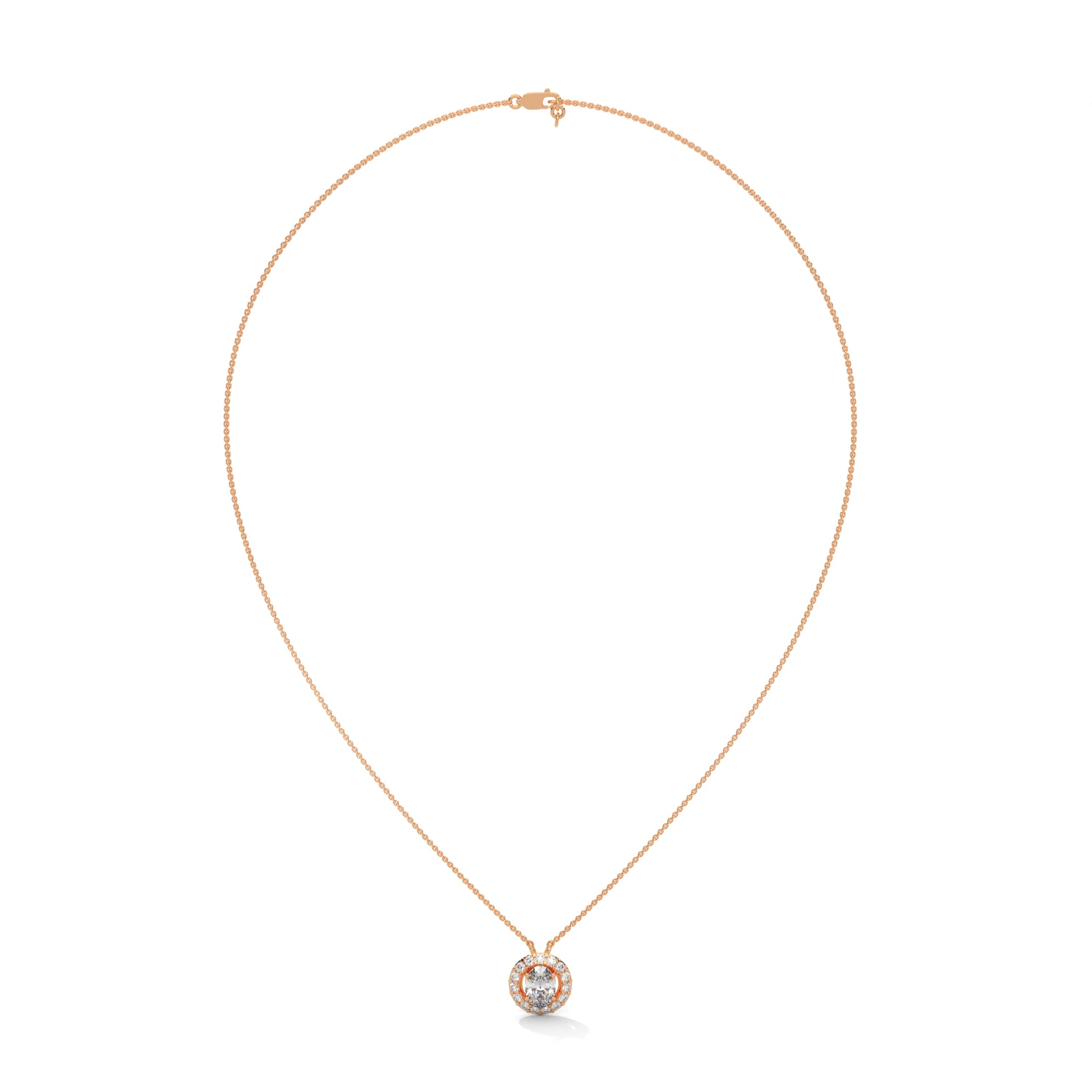 Rose Gold Oval Lab Grown Diamond Halo Pendant