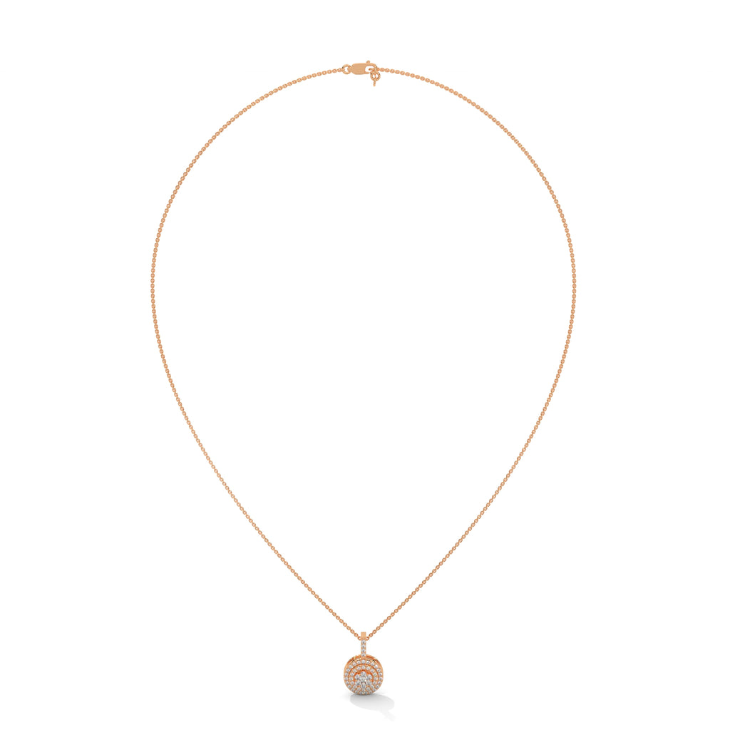 Rose Gold Round Diamond Flower Pendant with Double Halo Setting