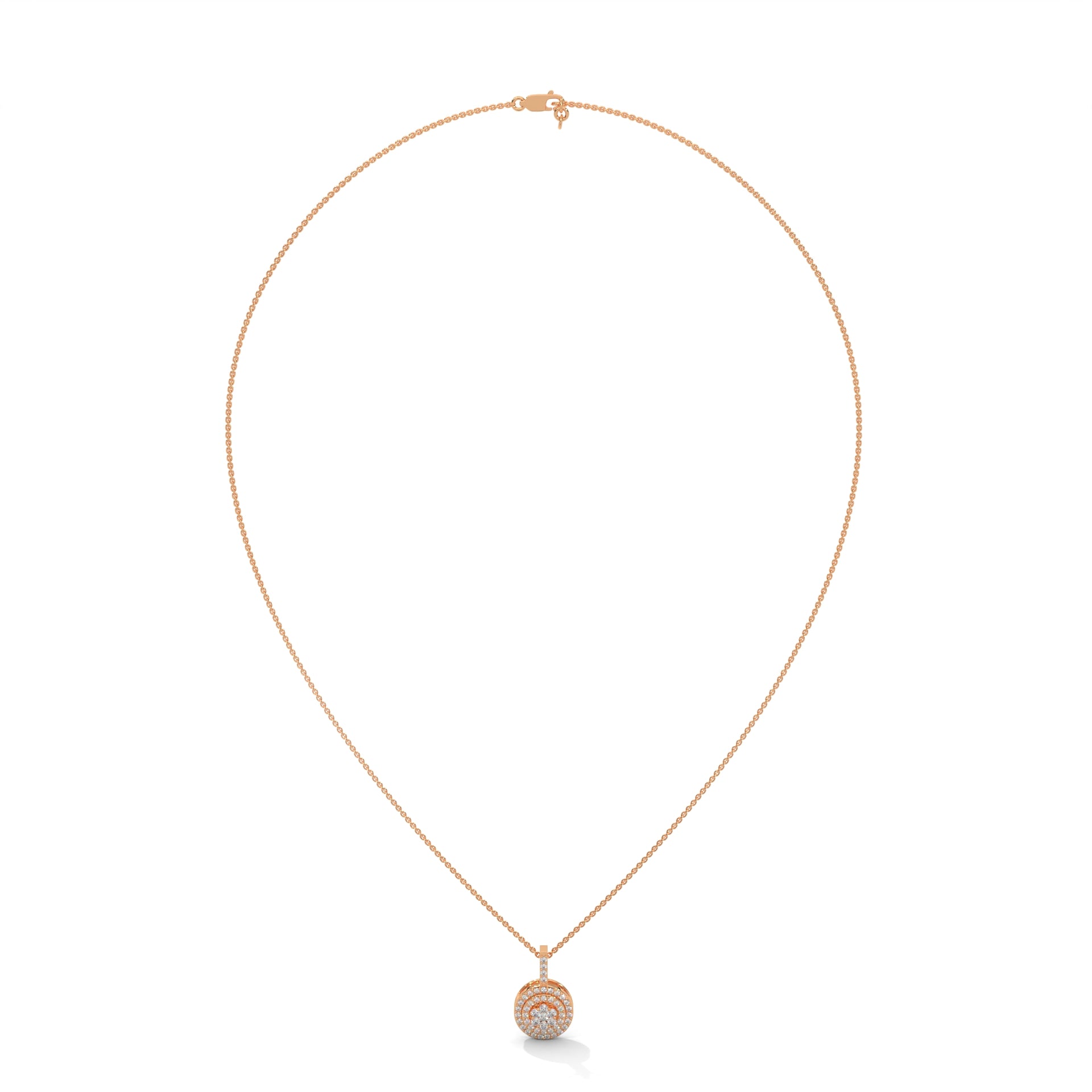 Rose Gold Round Diamond Flower Pendant with Double Halo Setting