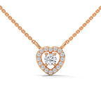 Rose Gold Round Diamond Heart Pendant with Halo Setting