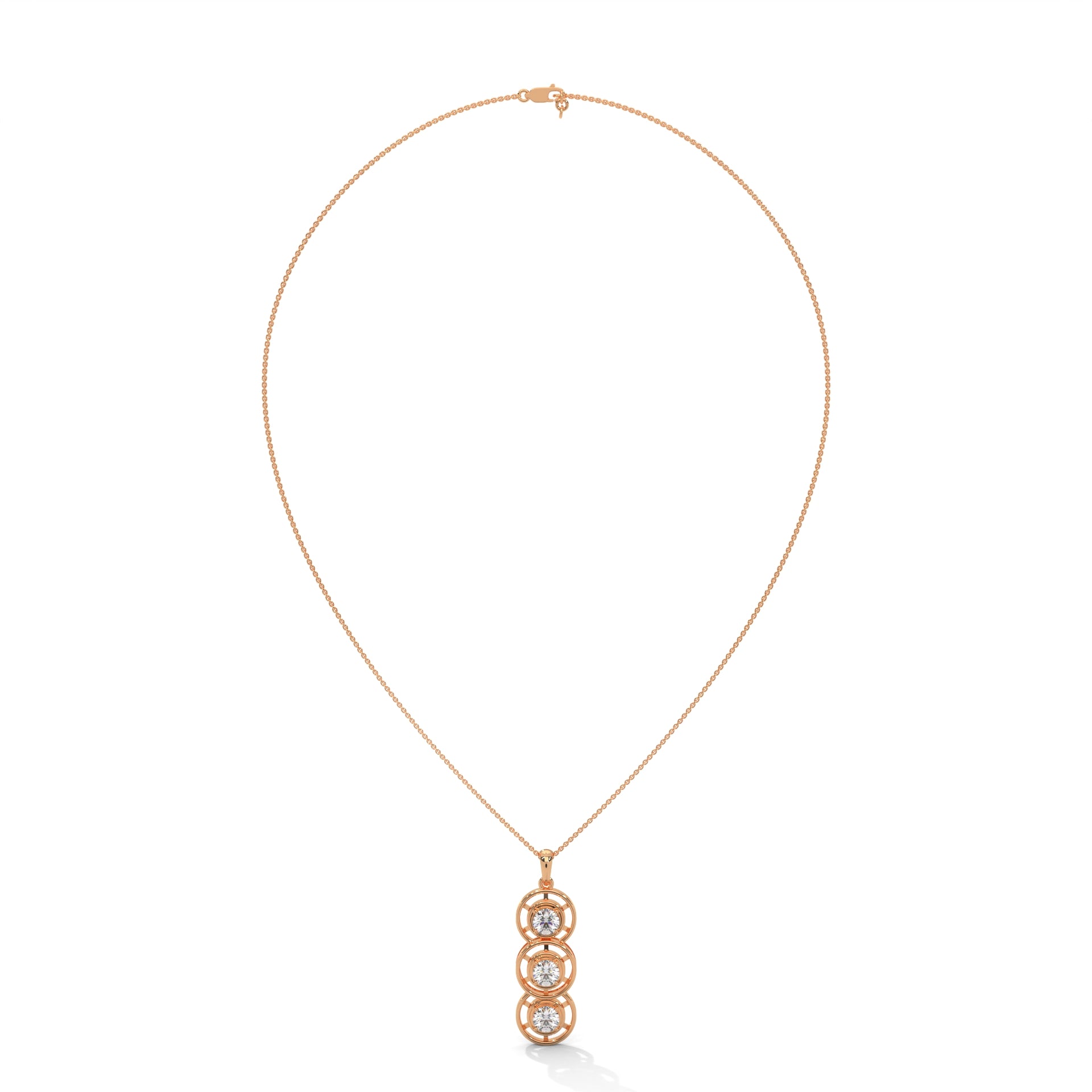 Rose Gold Trinity Round Diamond Pendant with Chain