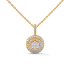 Round Cut Diamond Flower Design Pendant with Double halo setting