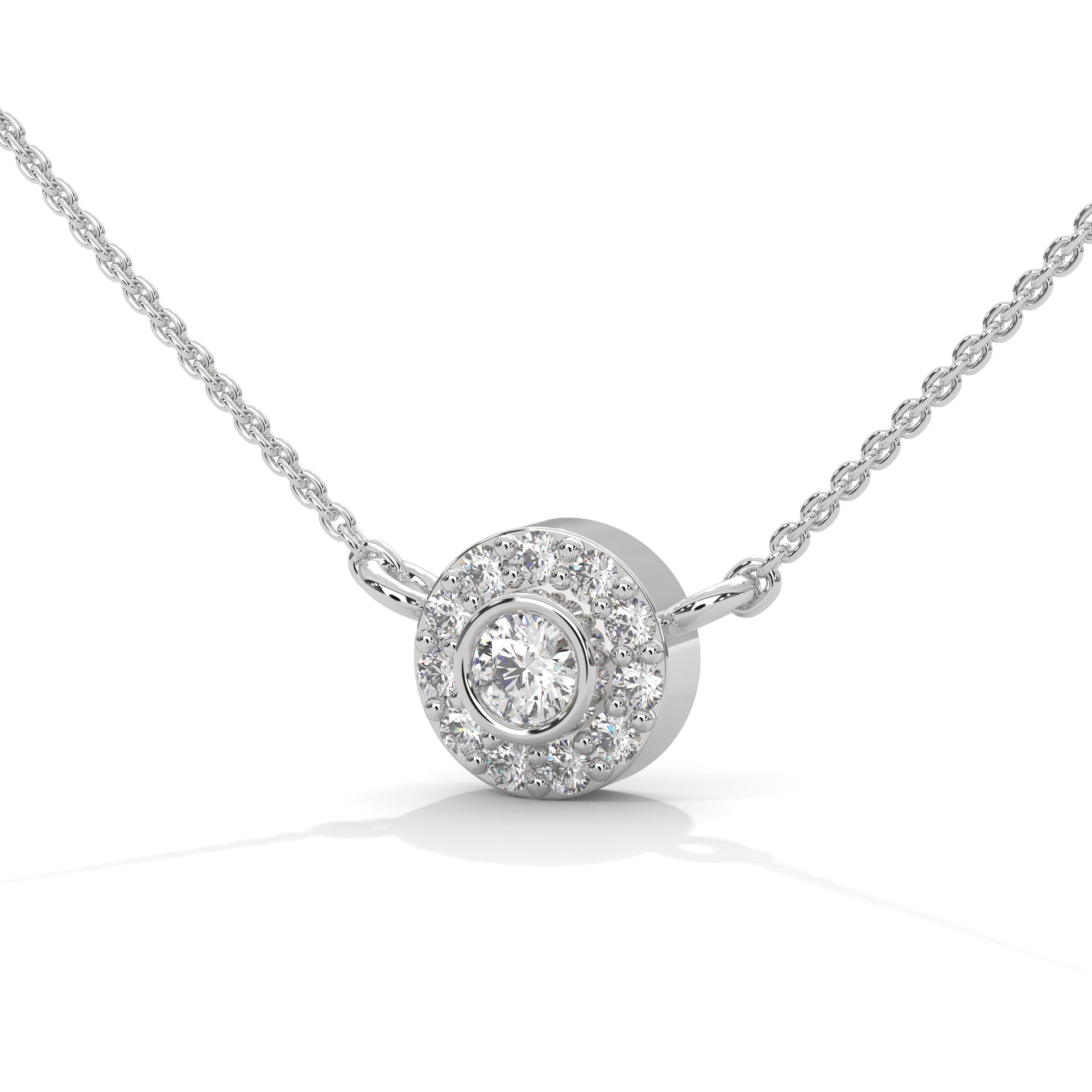 Round Cut Diamond Pendant with Bezel Setting in White Gold