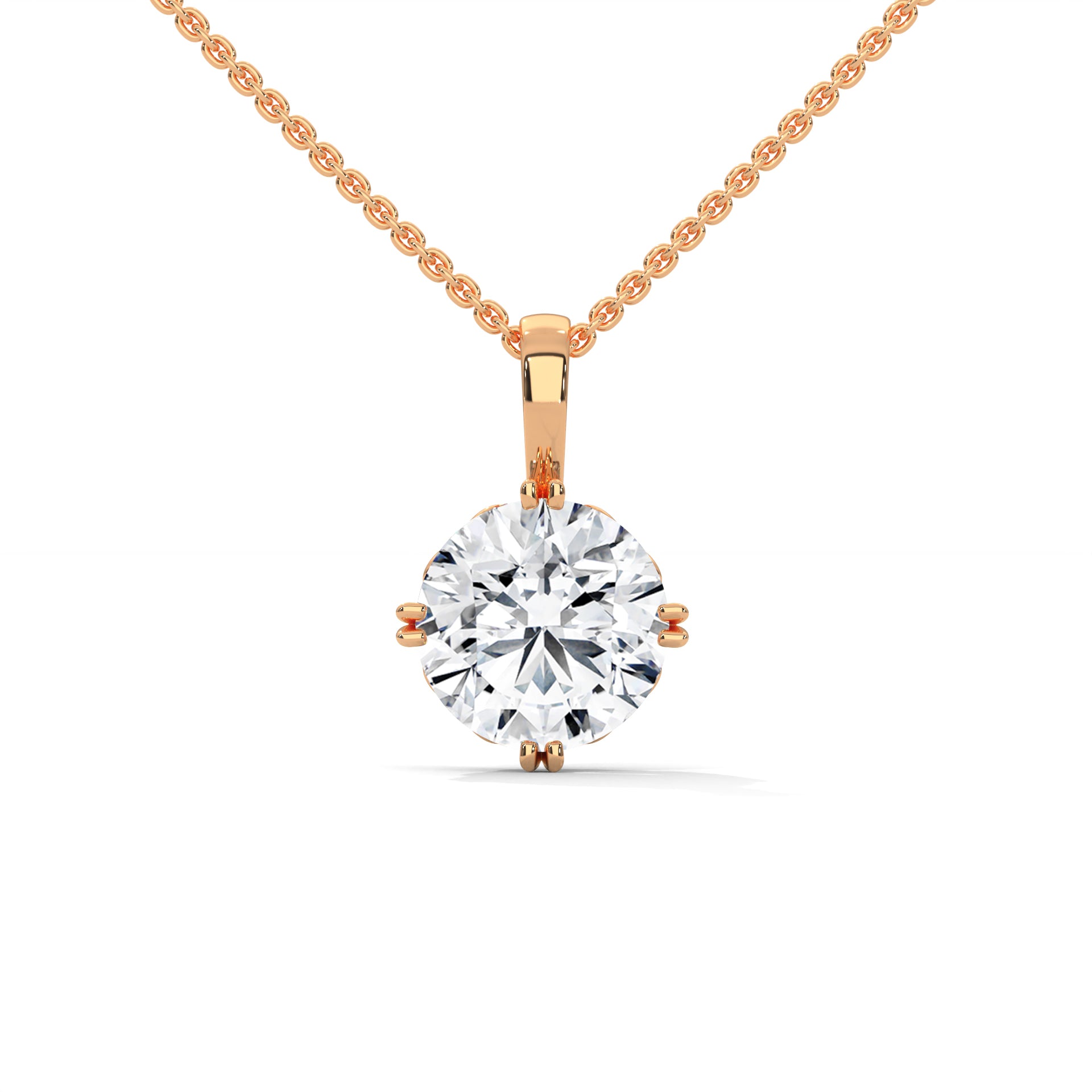 Round Cut Lab Diamond Solitaire Pendant with 4 Double Prong setting