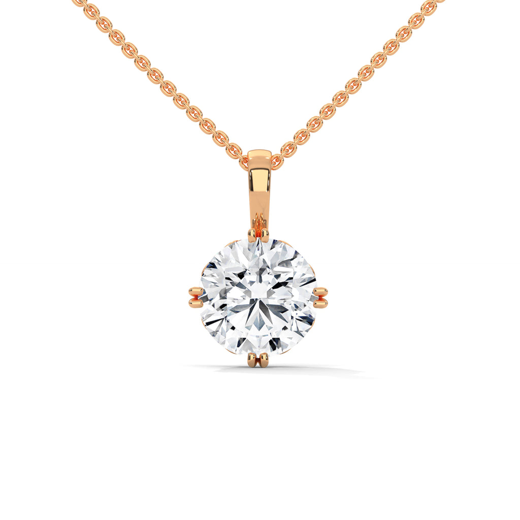 Round Cut Lab Diamond Solitaire Pendant with 4 Double Prong setting