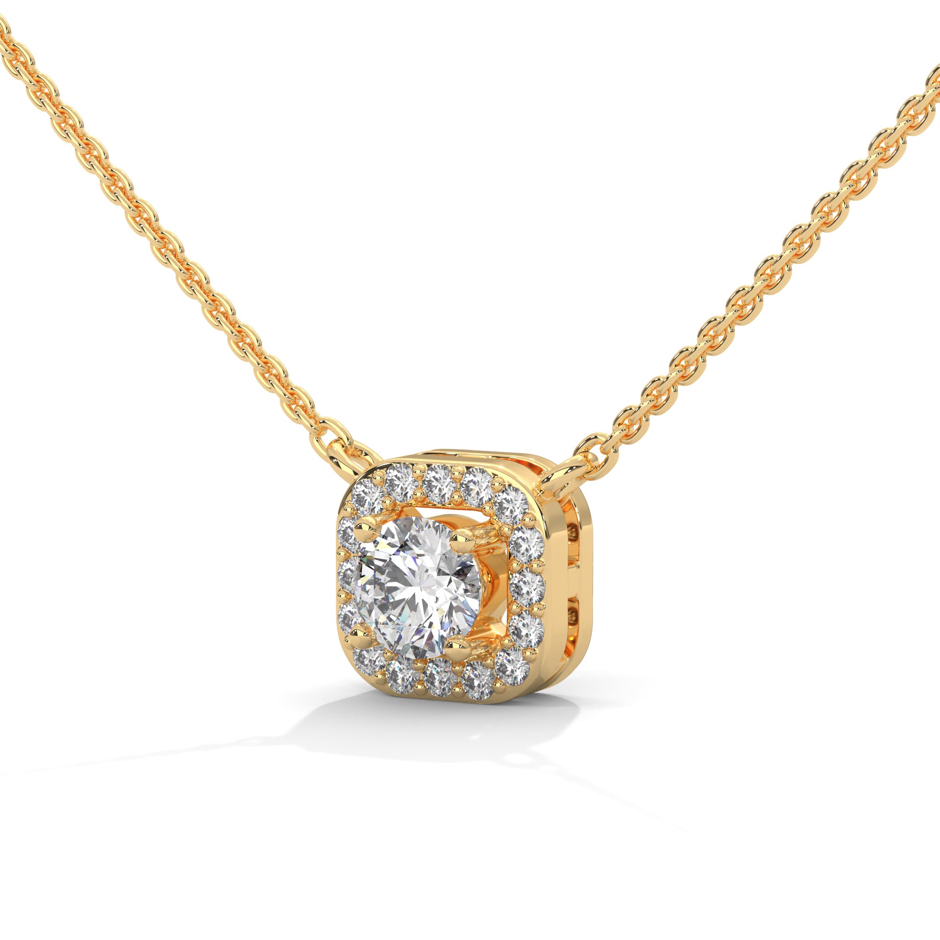 Round Cut Lab Grown Diamond Halo Pendant in 14k Gold