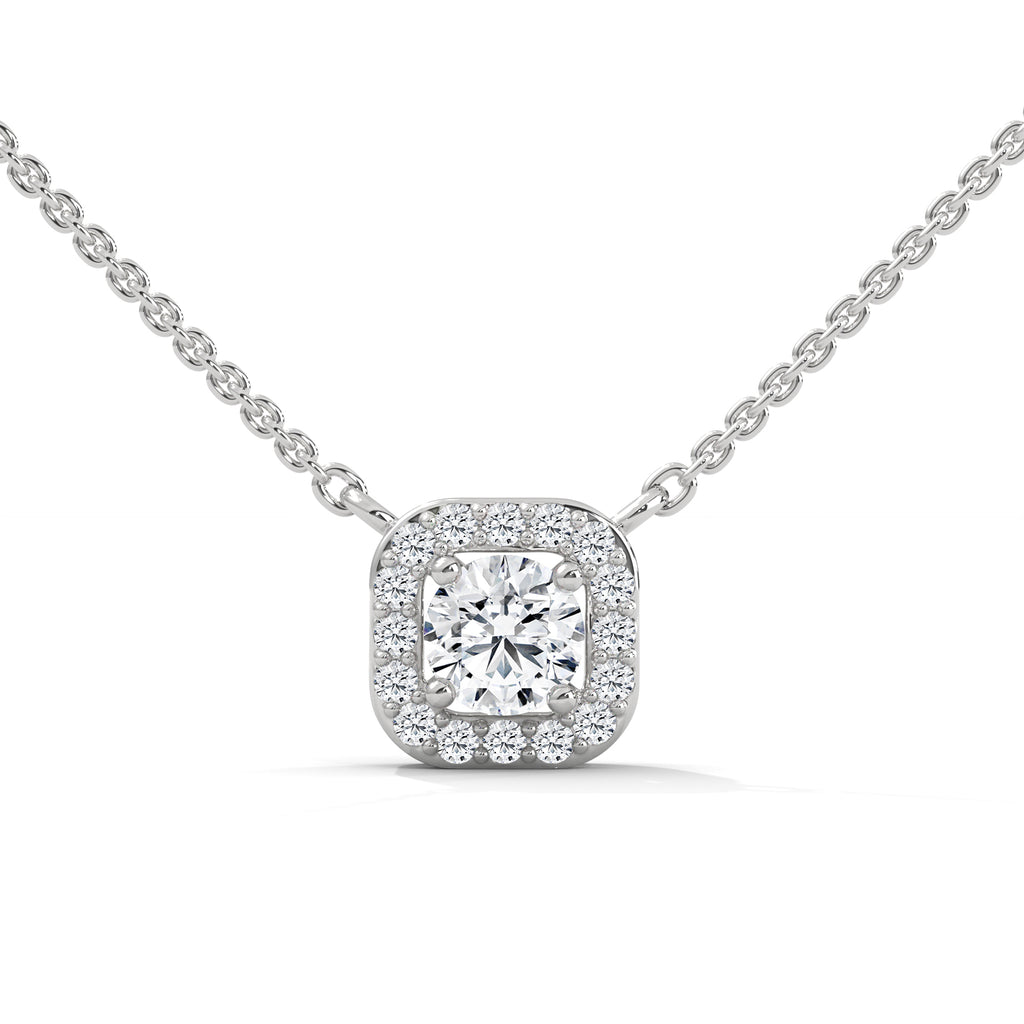 Round Cut Lab Grown Diamond Pendant in Halo Design