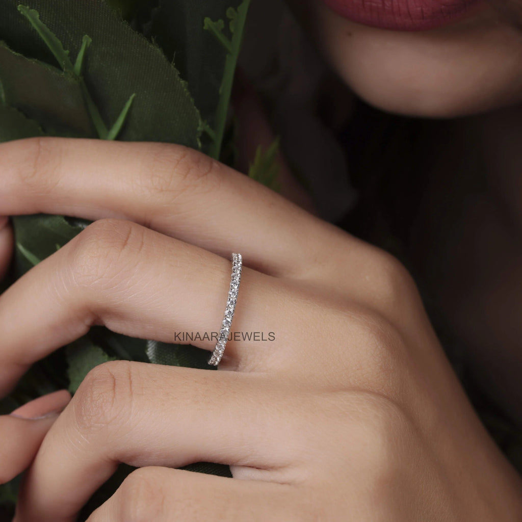 Round Cut Moissanite Eternity Wedding Band in 14k White Gold