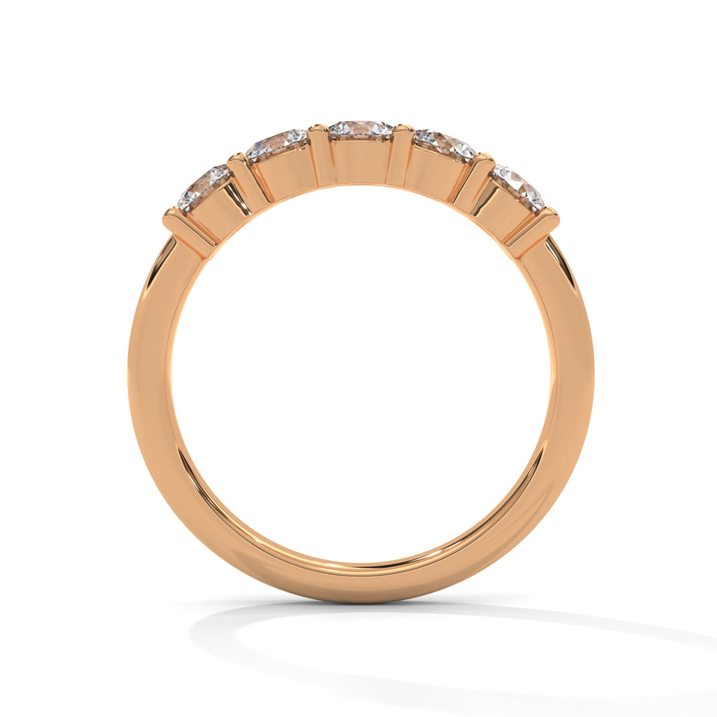 Round Cut Moissanite Five Stone Diamond Wedding Band in Rose gold