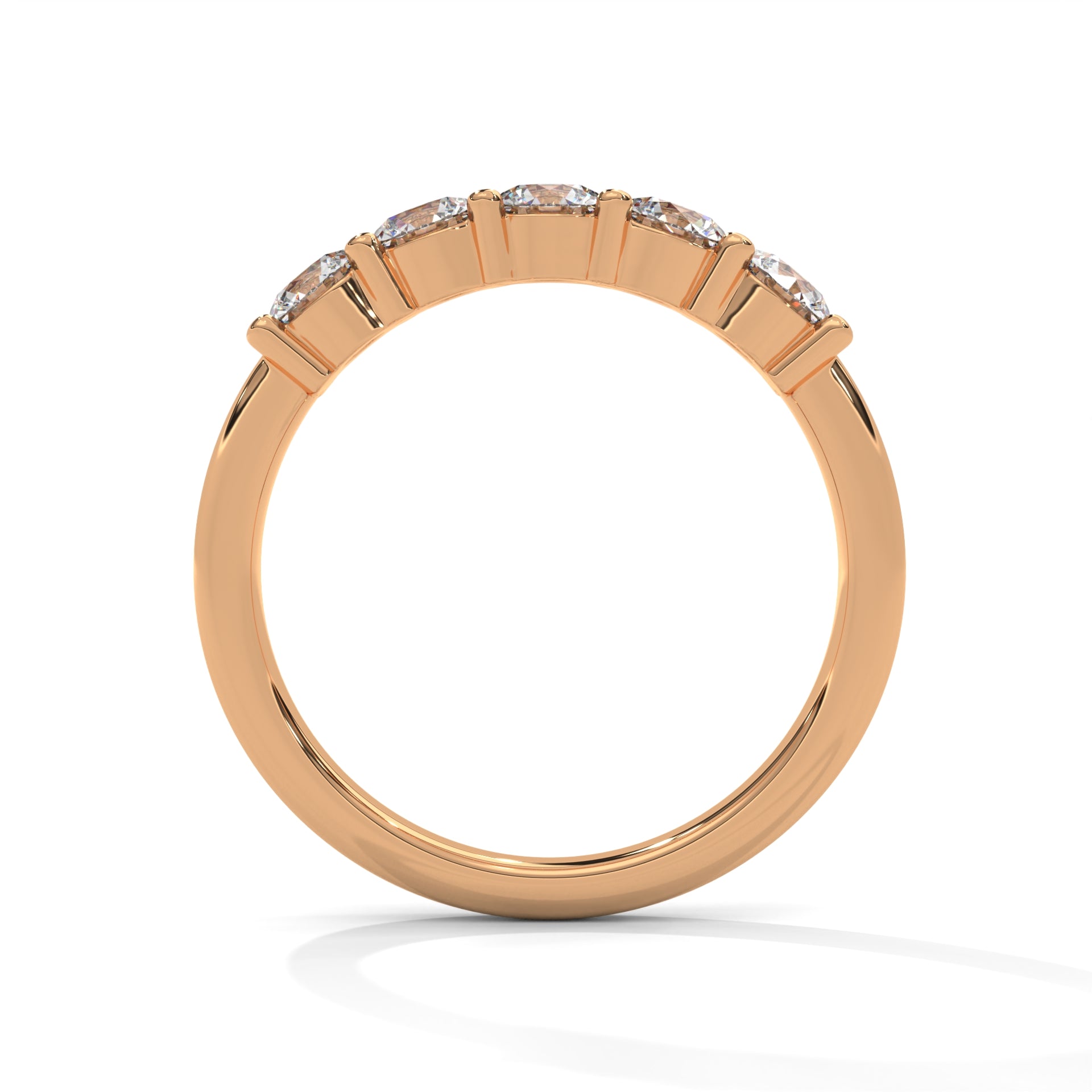 Round Cut Moissanite Five Stone Diamond Wedding Band in Rose gold