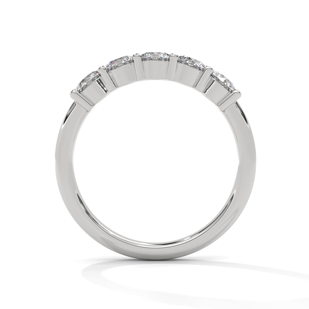 Round Cut Moissanite Five Stone Diamond Wedding Band in White gold