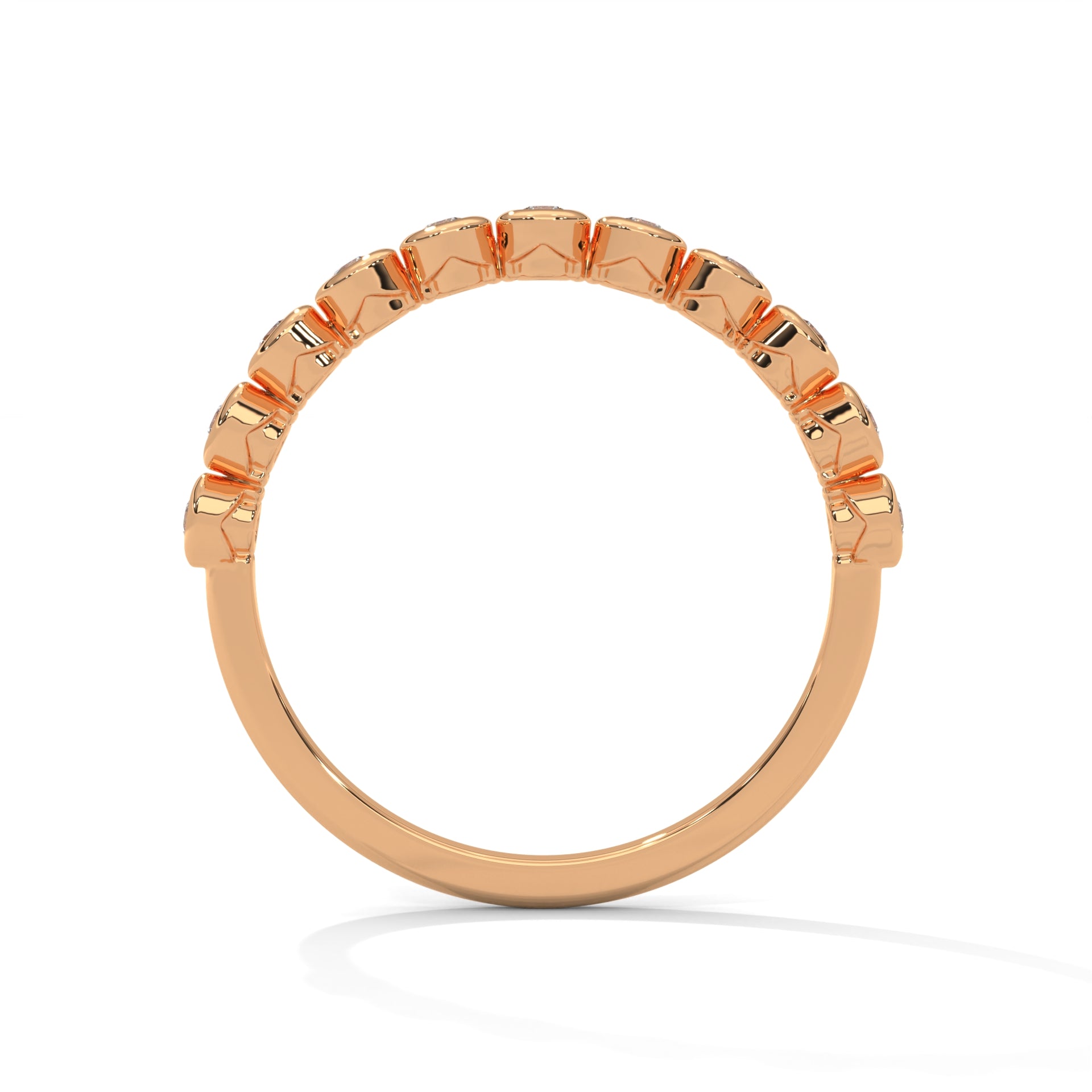 Round Cut Mossanite Bezel Set Eternity Wedding Band in 10K rose gold