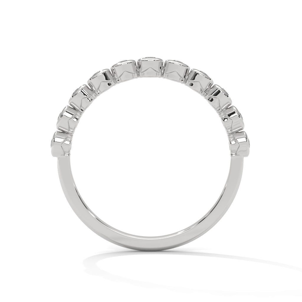 Round Cut Mossanite Bezel Set Eternity Wedding Band in 14K White Gold