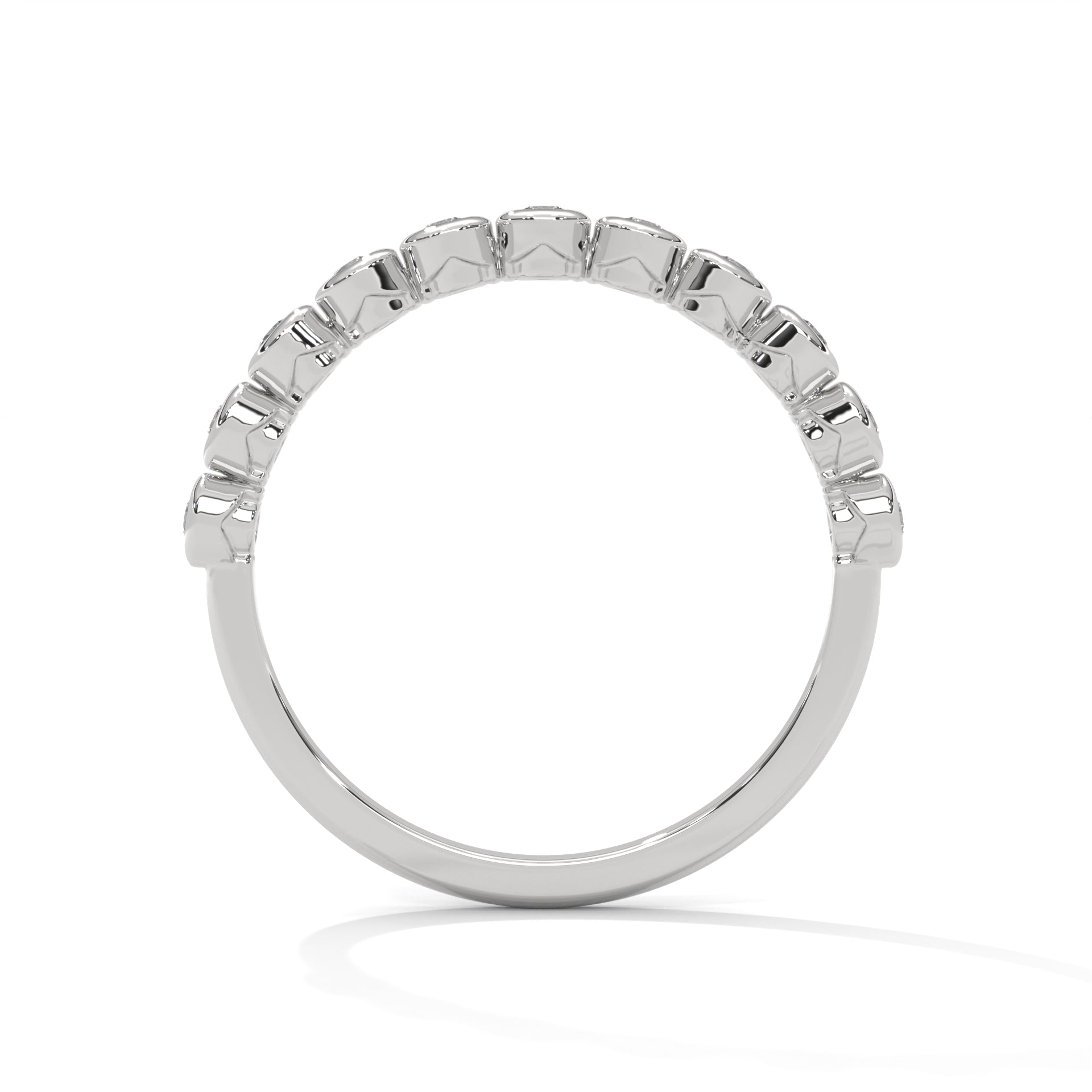 Round Cut Mossanite Bezel Set Eternity Wedding Band in 14K White Gold
