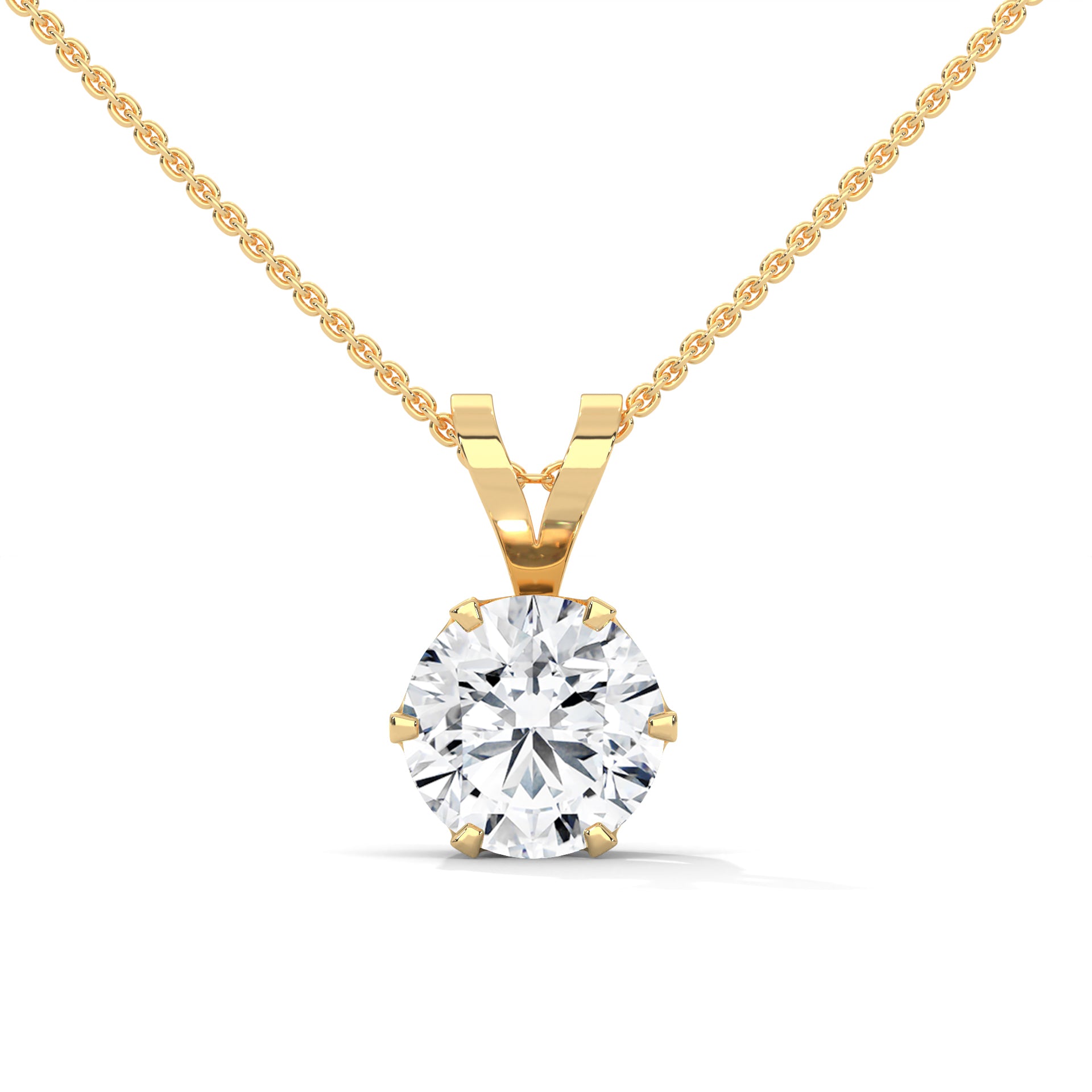 Round Cut Solitaire Pendant with Six Flat Prong setting