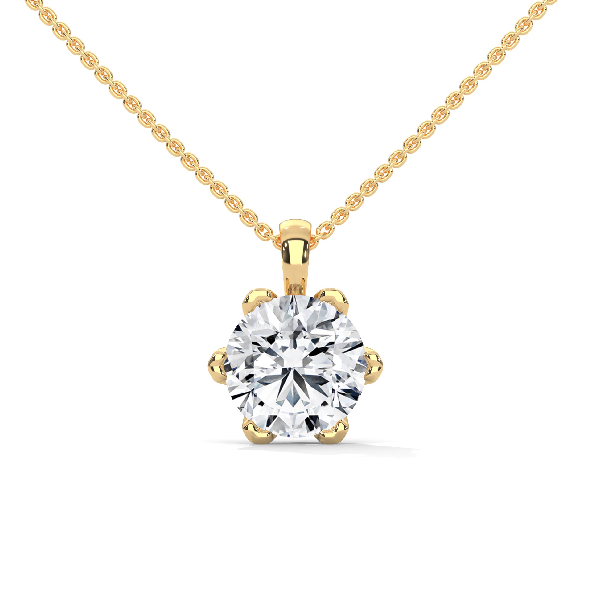 Round Cut Lab Grown Diamond Solitaire pendant with 6 Prong Setting, Pendant with chain