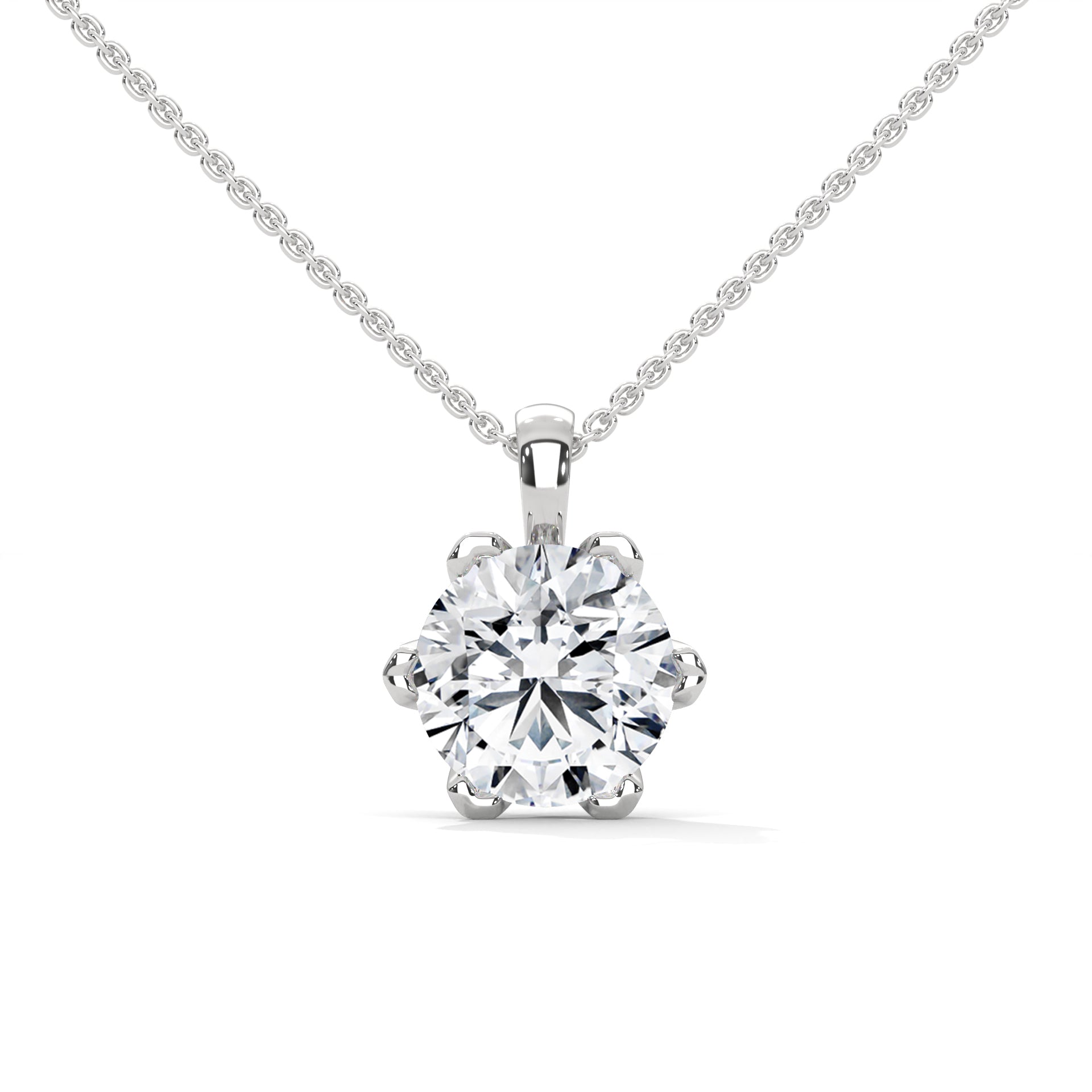 Round Cut Lab Grown Diamond Solitaire pendant with 6 Prong Setting, Pendant with chain