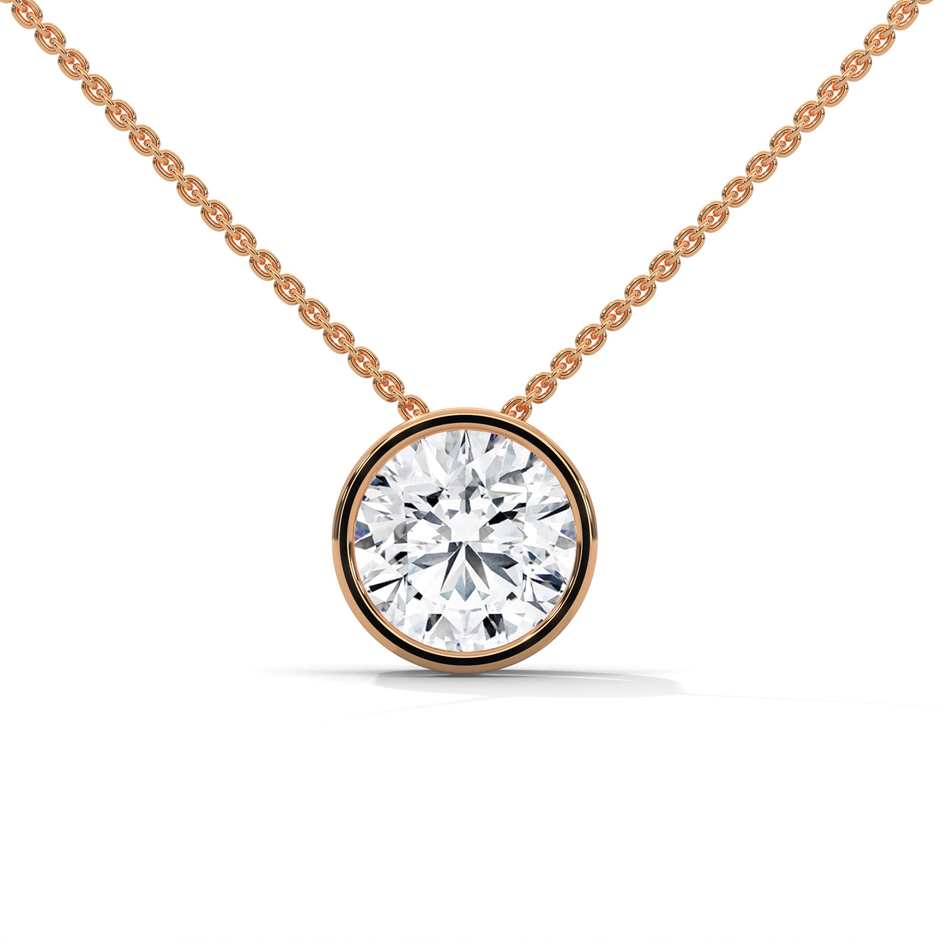 Round Diamond Solitaire Bezel Set Pendant in 14K Rose Gold