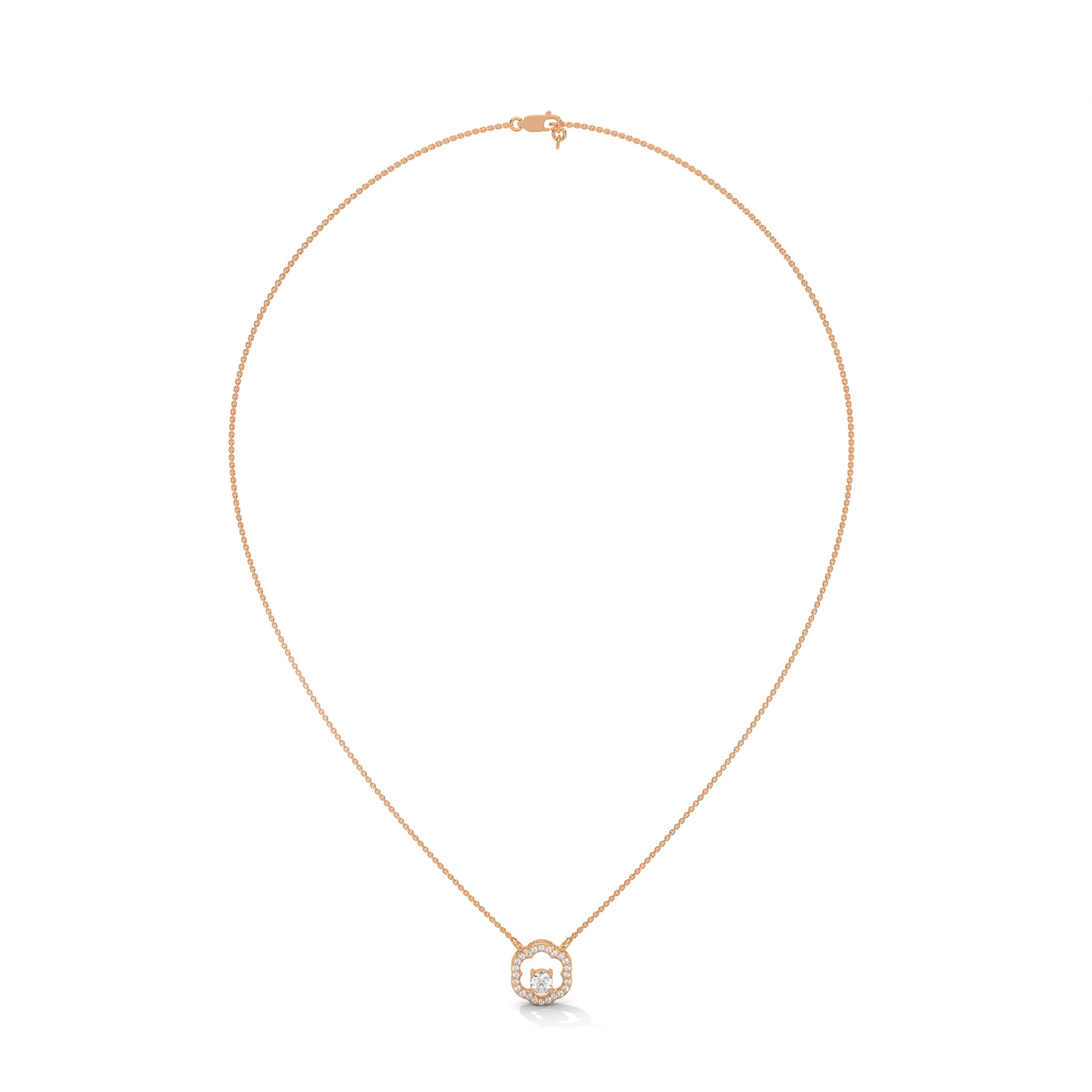 Round Diamond Pendant in Rose Gold with Floral Pattern