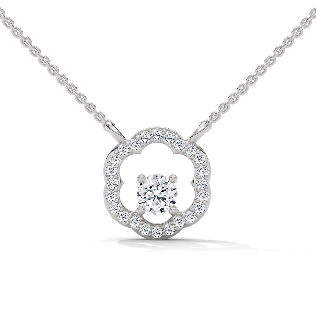 Round Diamond Pendant with Floral Halo Setting in White Gold