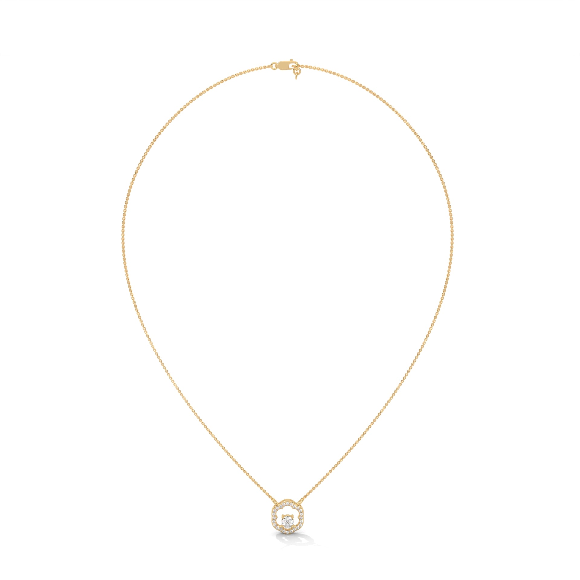 Round Diamond Pendant with Floral Pattern in 14k Gold