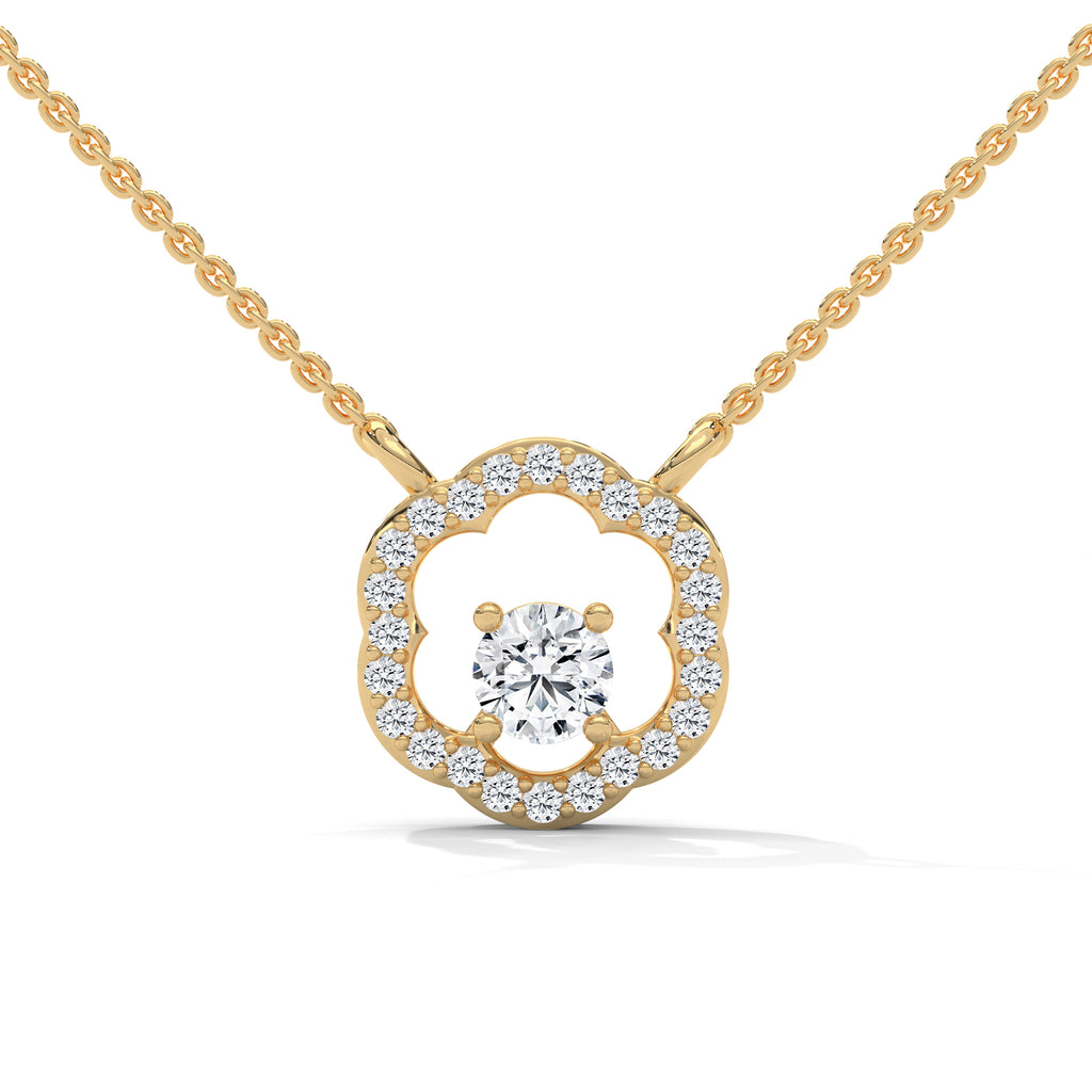 Round Diamond set in Floral Pattern Pendent with Halo setting