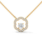 Round Diamond set in Floral Pattern Pendent with Halo setting