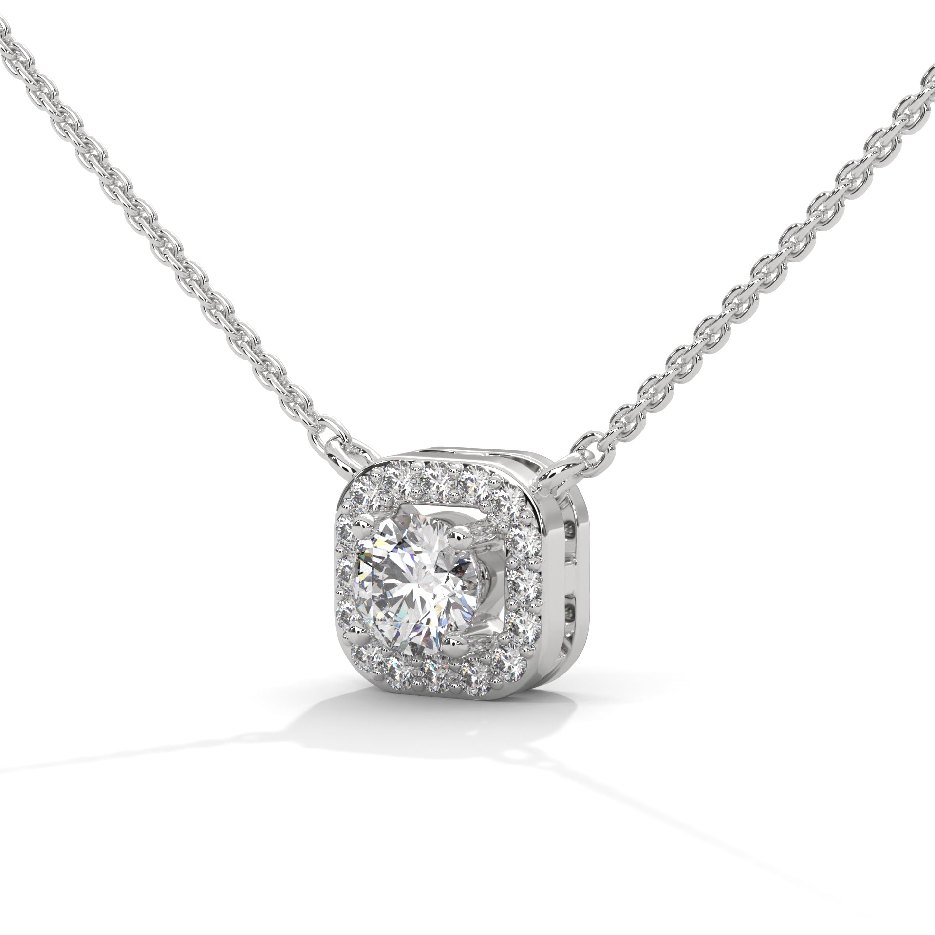 Round Lab Grown Diamond Halo Pendant in White Gold