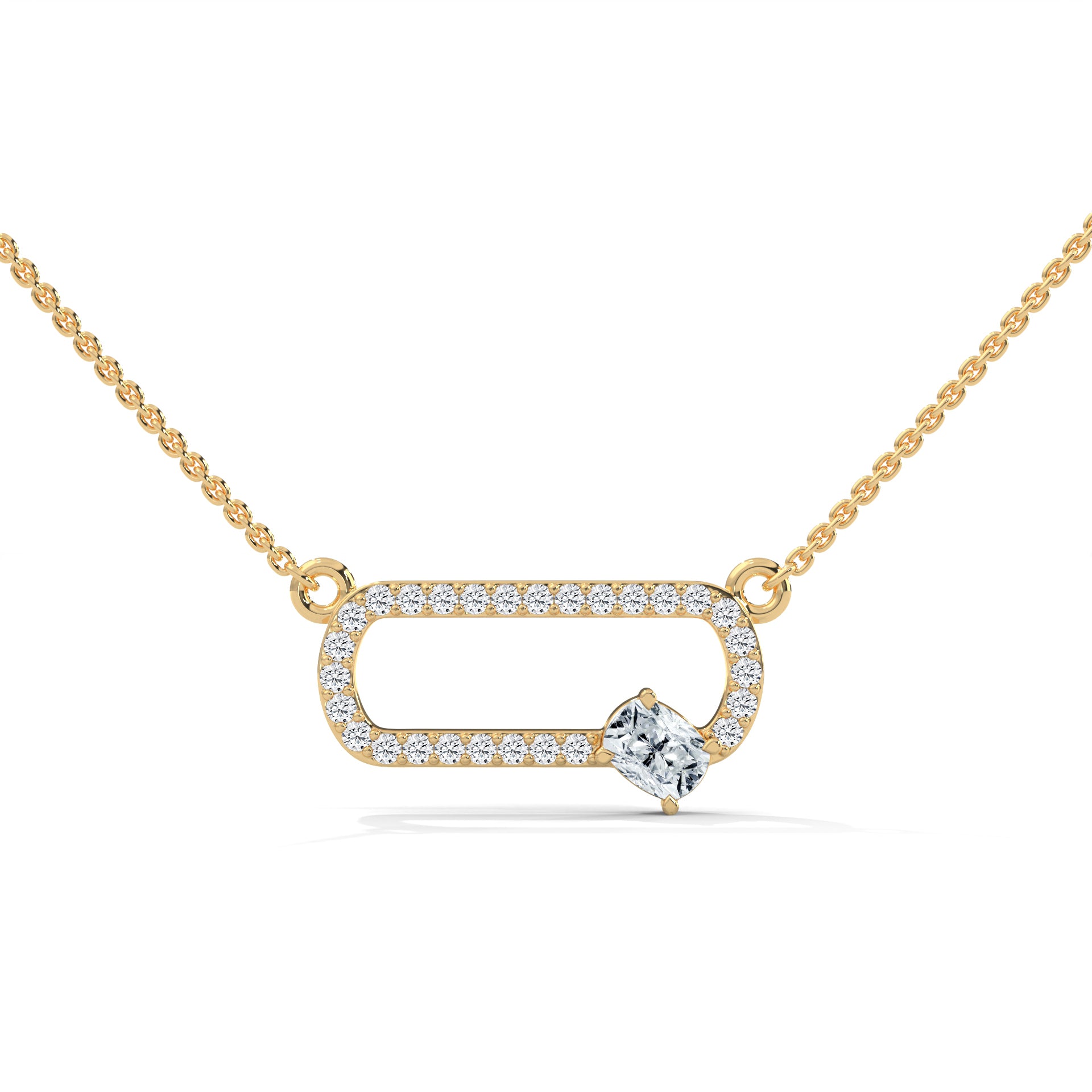 Round_Cushion Diamond Pendant with Gold Chain