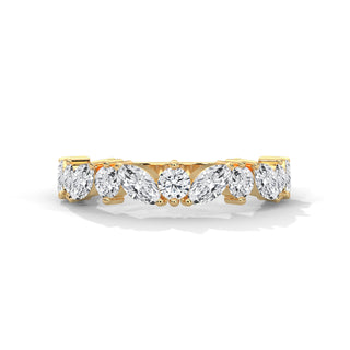 Round and marquise cut moissanite half eternity Band