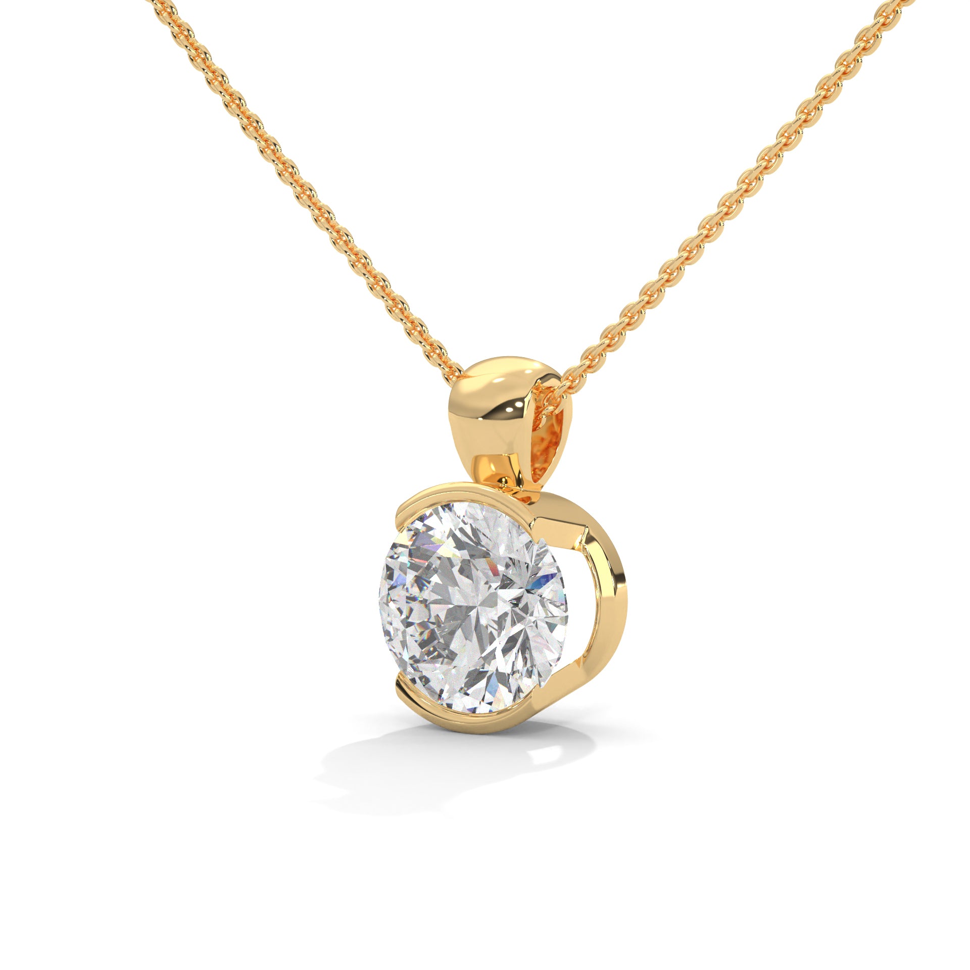 Round cut Lab Diamond Solitaire Pendant with Half Bezel Setting