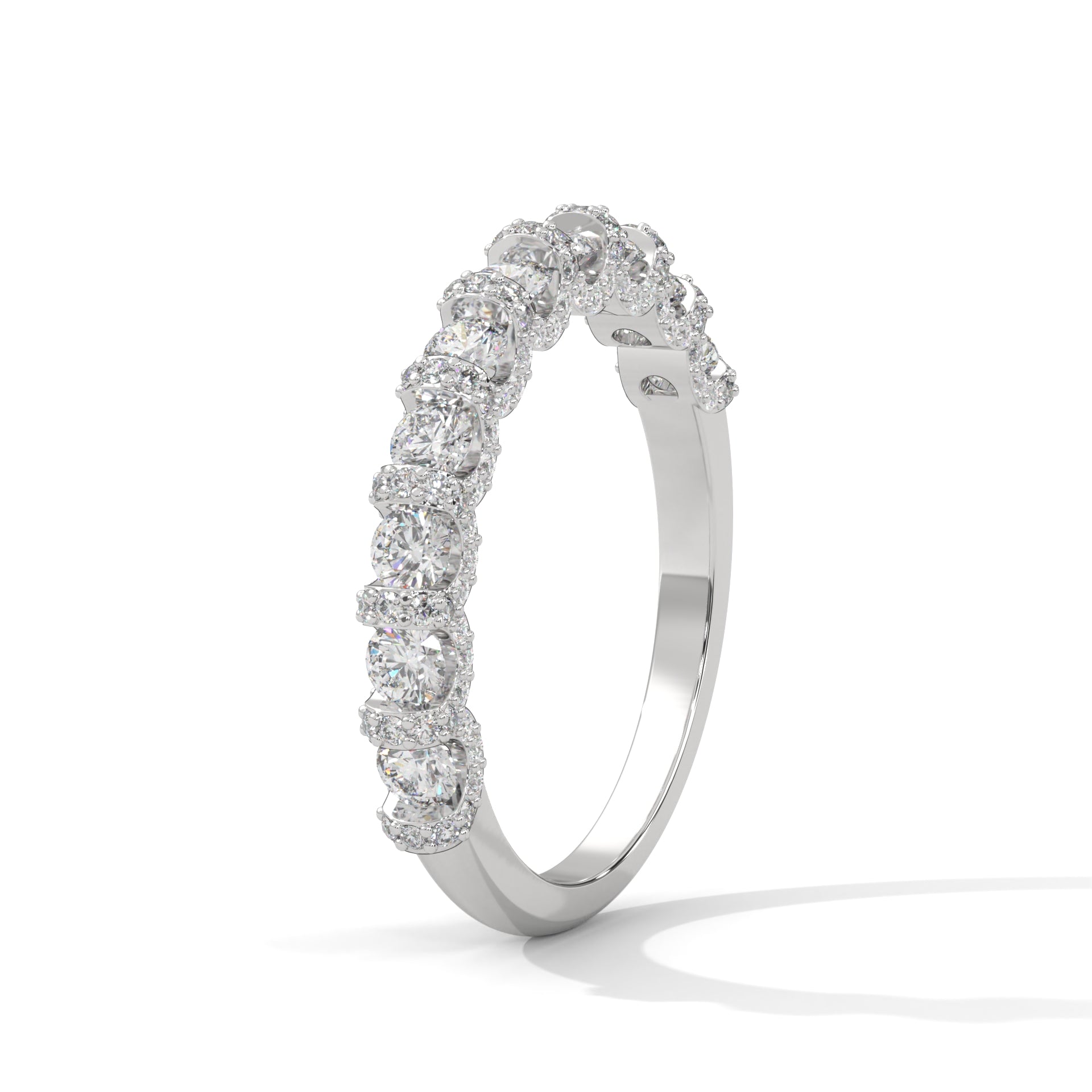 Round cut Moissanite U-Prong Half Eternity Wedding Band