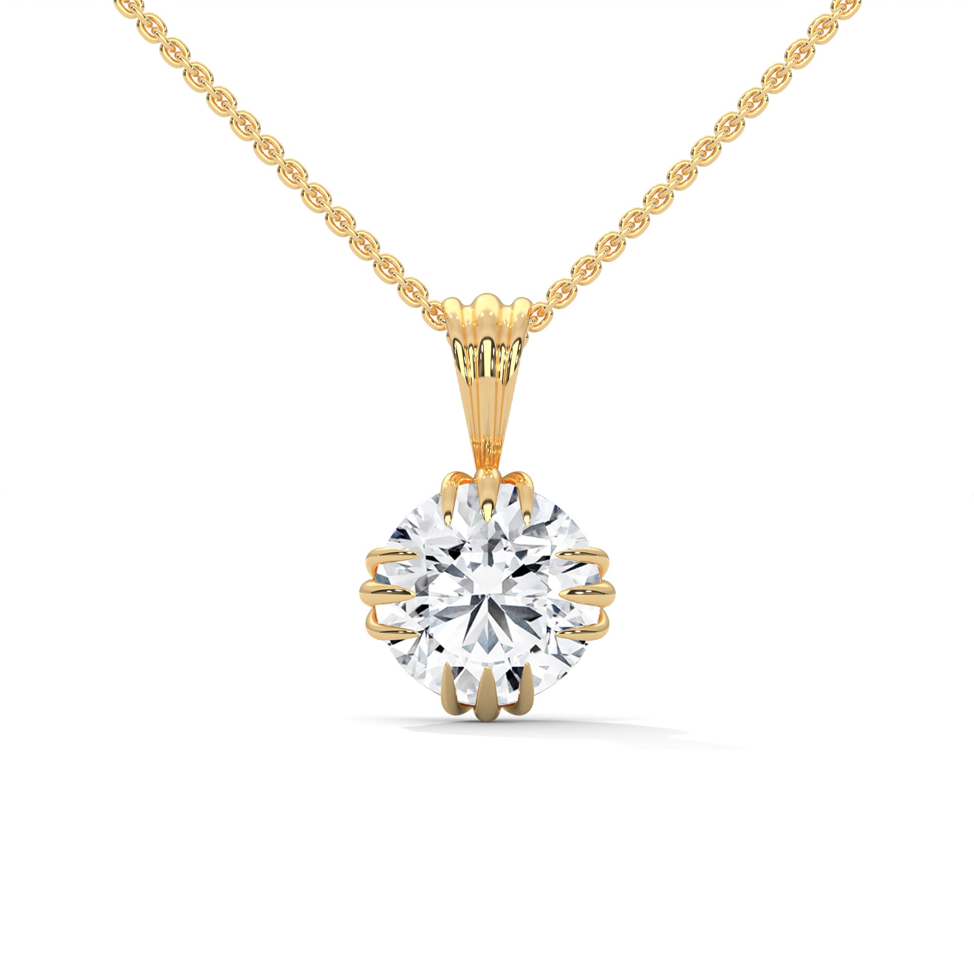 Round diamond pendent with 12 claw prong setting